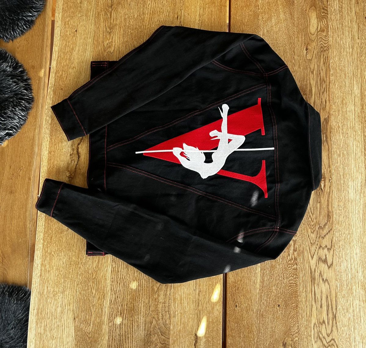 NWT VLONE Black & Red LA Exclusive Stripper Pole Denim Jacket