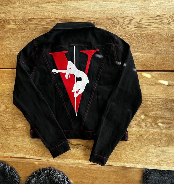 NWT VLONE Black & Red LA Exclusive Stripper Pole Denim Jacket