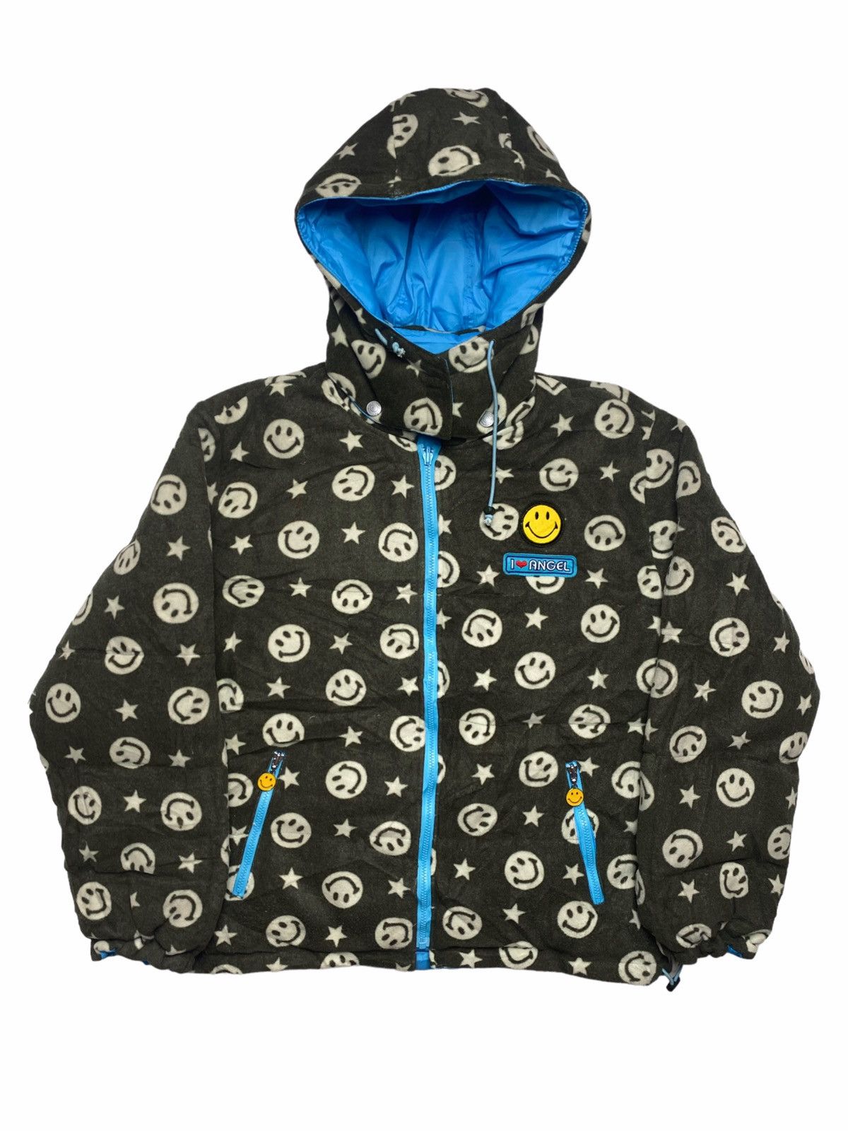 image of 1990S Angel Blue - Smile Star Reversible Jacket in Dark Green Blue, Men's (Size Large)