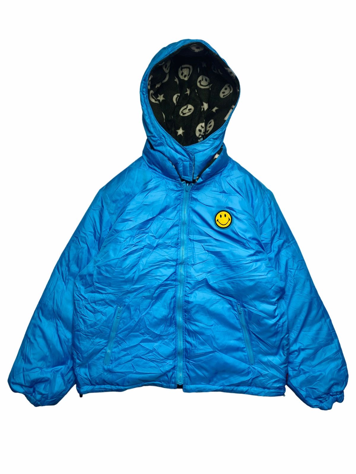 image of 1990S Angel Blue - Smile Star Reversible Jacket in Dark Green Blue, Men's (Size Large)