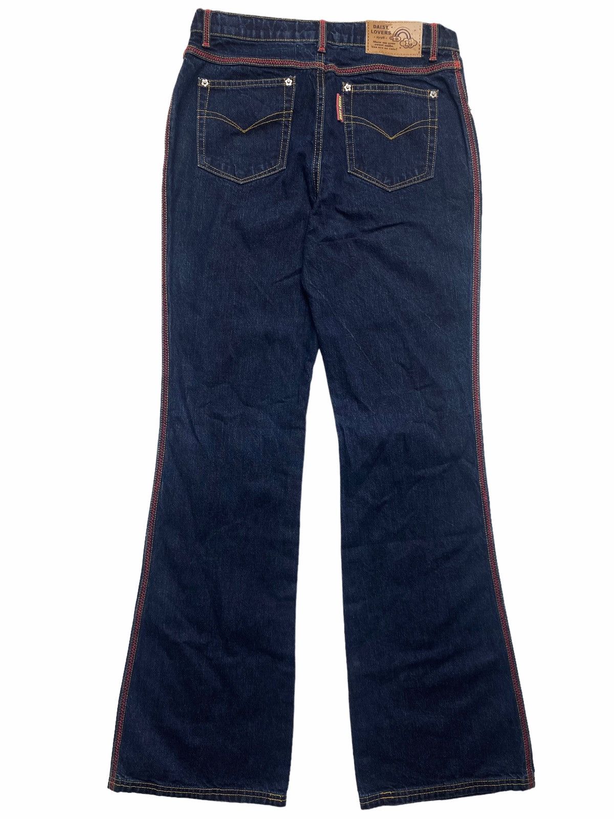 Hysteric Glamour × Japanese Brand 1990s Daisy Lovers - Flared Denim Red Stiched Pants Size US 28 / EU 44 - 2 Thumbnail