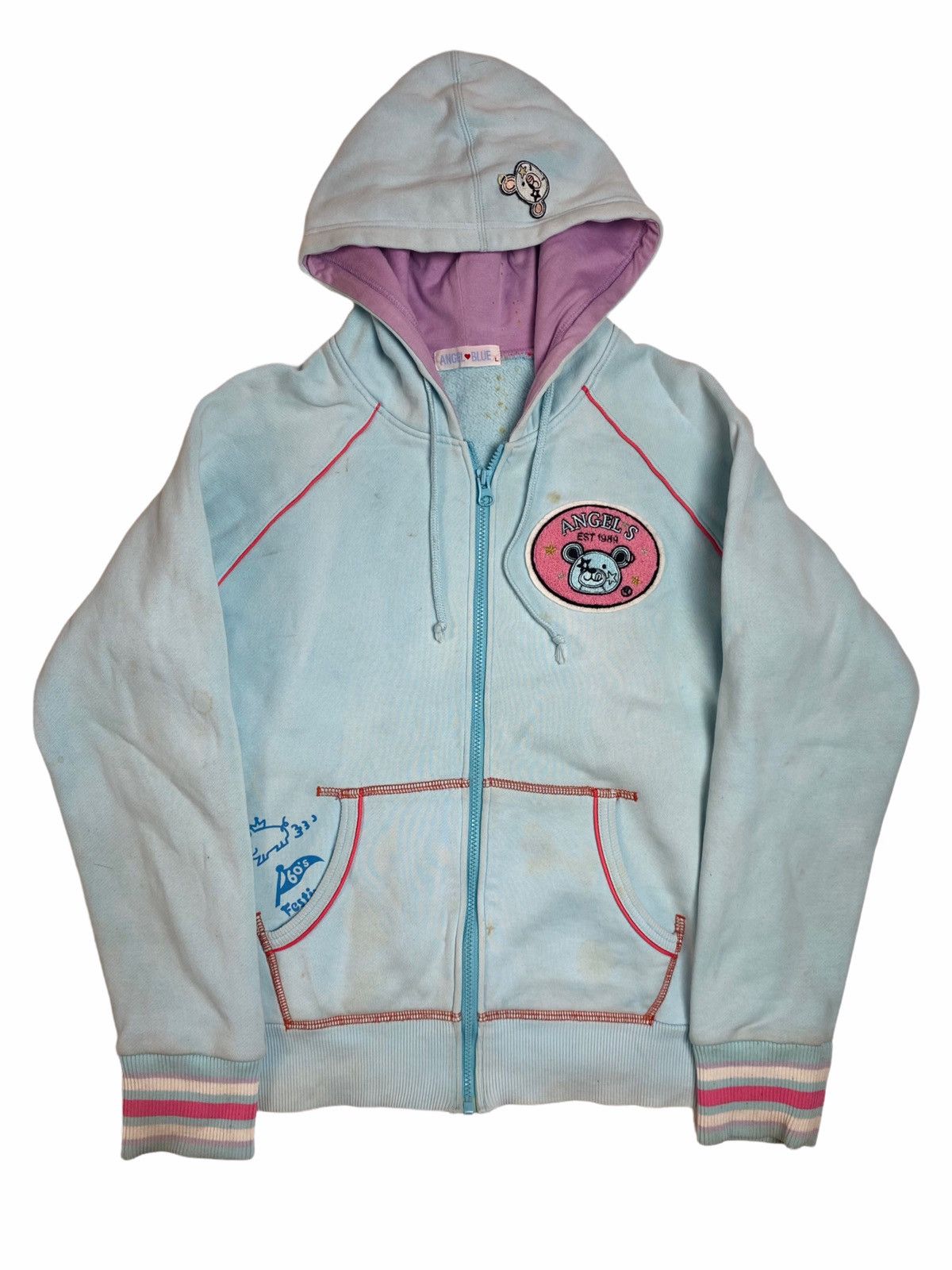 Hysteric Glamour × Japanese Brand ☠️NEEDGONE☠️1990s Angel Blue - Multi Logo Patch Zip Hoodie Size US M / EU 48-50 / 2 - 3 Thumbnail