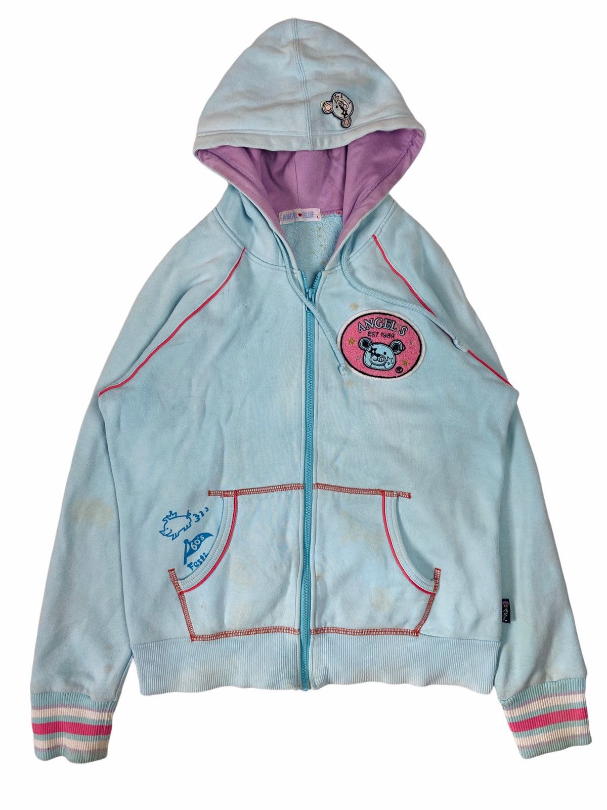 Hysteric Glamour × Japanese Brand ☠️NEEDGONE☠️1990s Angel Blue - Multi Logo Patch Zip Hoodie Size US M / EU 48-50 / 2 - 2 Thumbnail