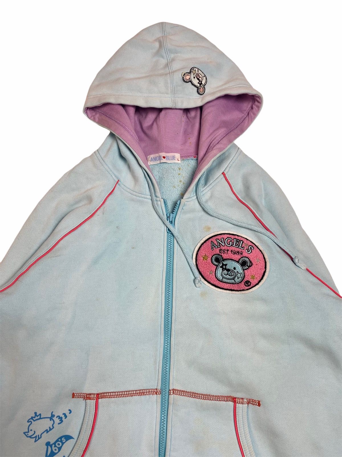 Hysteric Glamour × Japanese Brand ☠️NEEDGONE☠️1990s Angel Blue - Multi Logo Patch Zip Hoodie Size US M / EU 48-50 / 2 - 5 Thumbnail