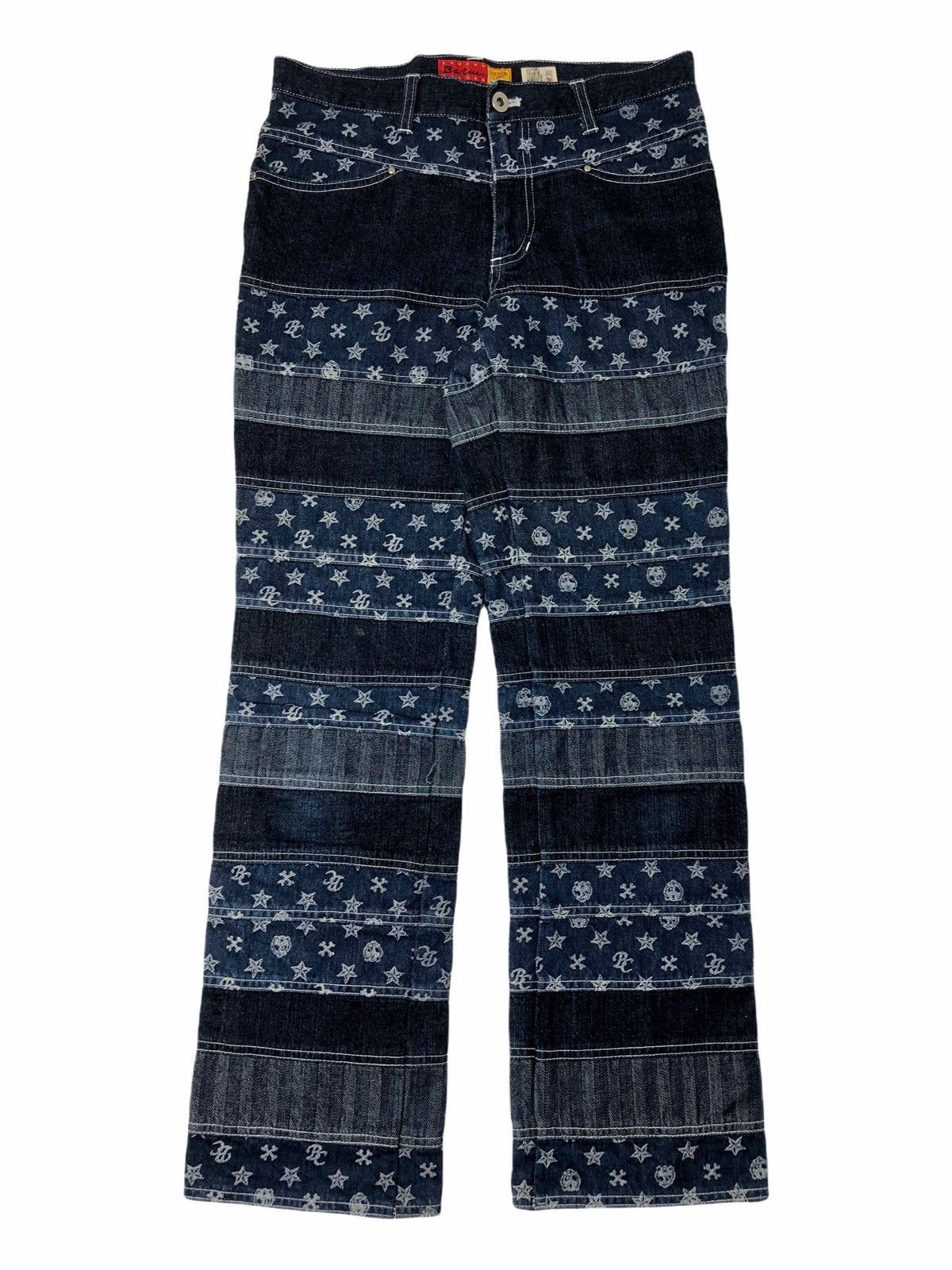 Hysteric Glamour ☠️NEEDGONE☠️2000s Batsu Monogram Hagi Patchwork Denim Pants Size US 30 / EU 46 - 1 Thumbnail