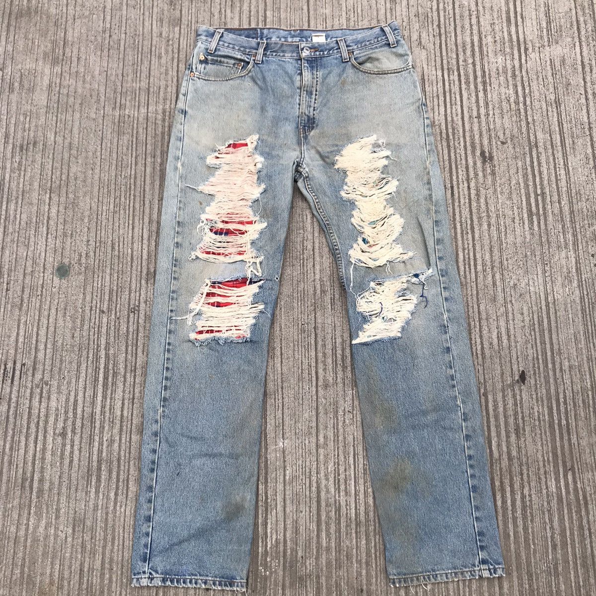 Levi's Vintage 90s Levis 505 Repaired Patchwork Denim Jeans Cobain Size US 36 / EU 52 - 3 Thumbnail