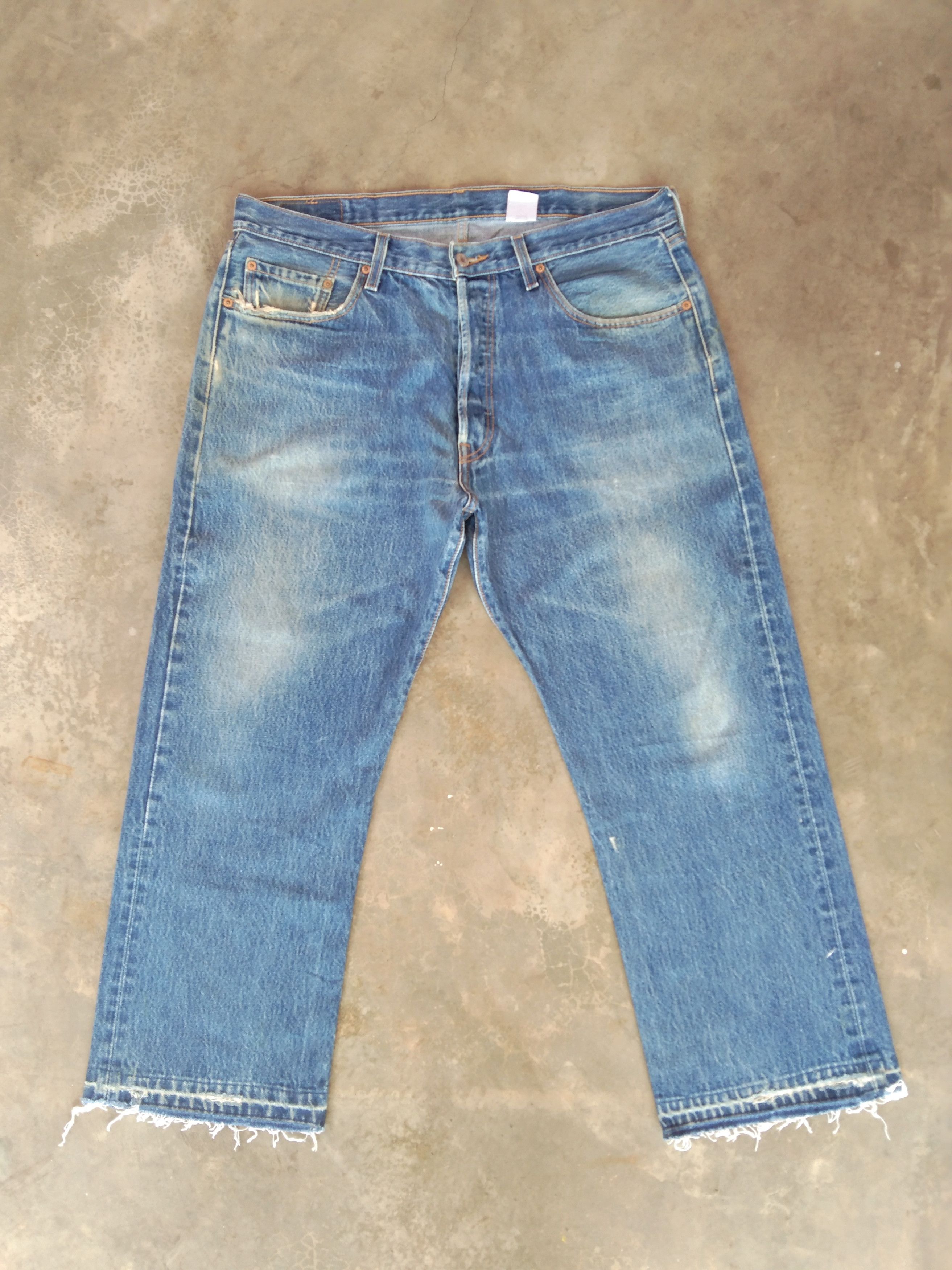 Image of Levis x Vintage Levi's 501 Released Hem Distressed Jeans 38X28 in Blue, Men's