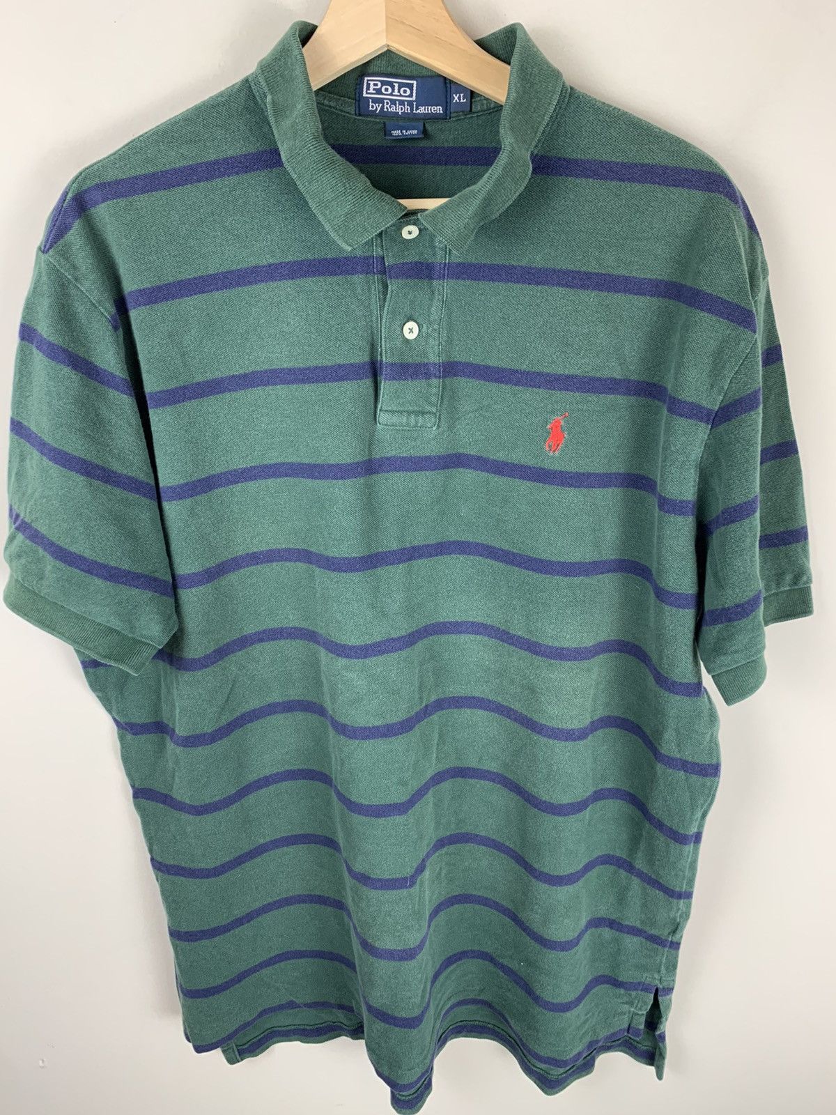 Polo Ralph Lauren Vintage Polo Ralph Lauren Olive Navy Striped Polo Size US XL / EU 56 / 4 - 1 Thumbnail