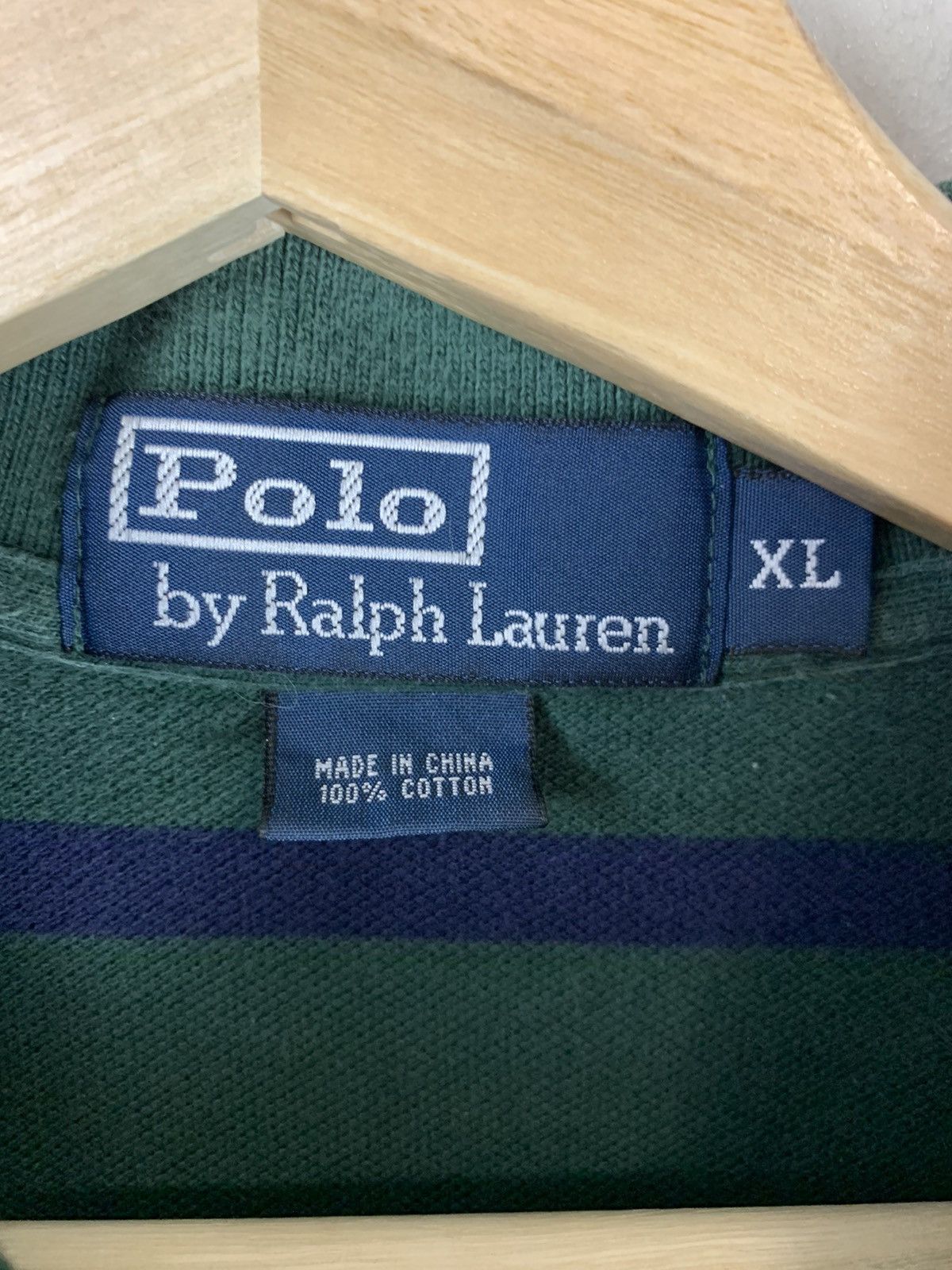 Polo Ralph Lauren Vintage Polo Ralph Lauren Olive Navy Striped Polo Size US XL / EU 56 / 4 - 2 Thumbnail
