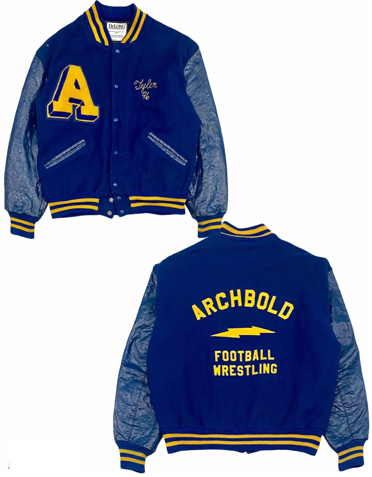 image of Delong Varsity Jackets x Made In USA Vintage 80's Archbold Delong Varsity Jacket in Blue/Yellow (Si