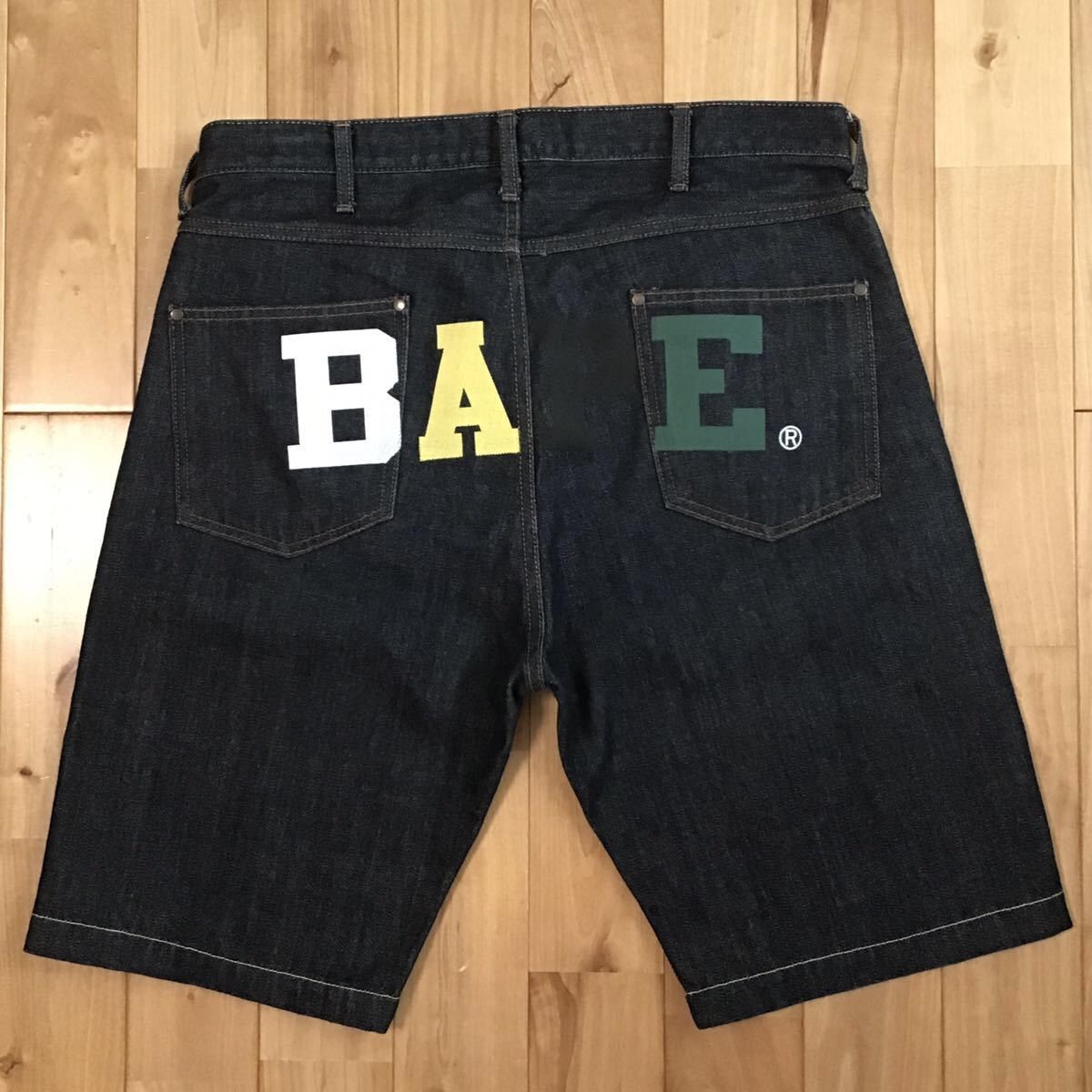 image of Osaka Limited Color Bape Logo Denim Shorts Ape ★Size L in Indigo, Men's (Size 34)