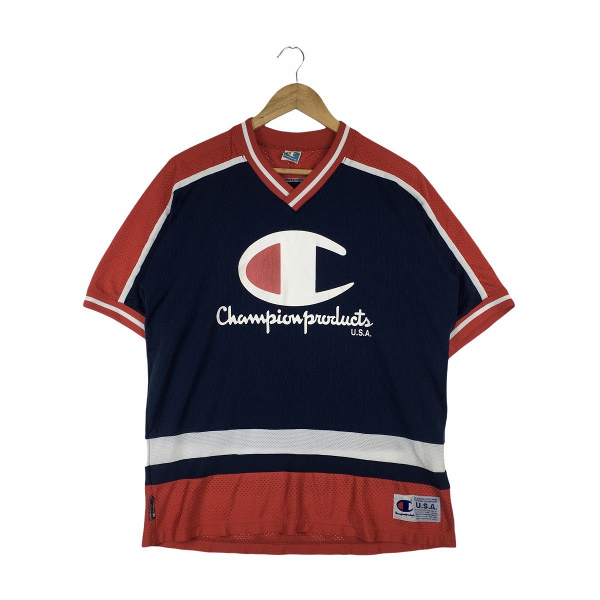 Vtg 90' CHAMPION PRODUCTS x JASPO V-Neck Jersey Shirt NBA