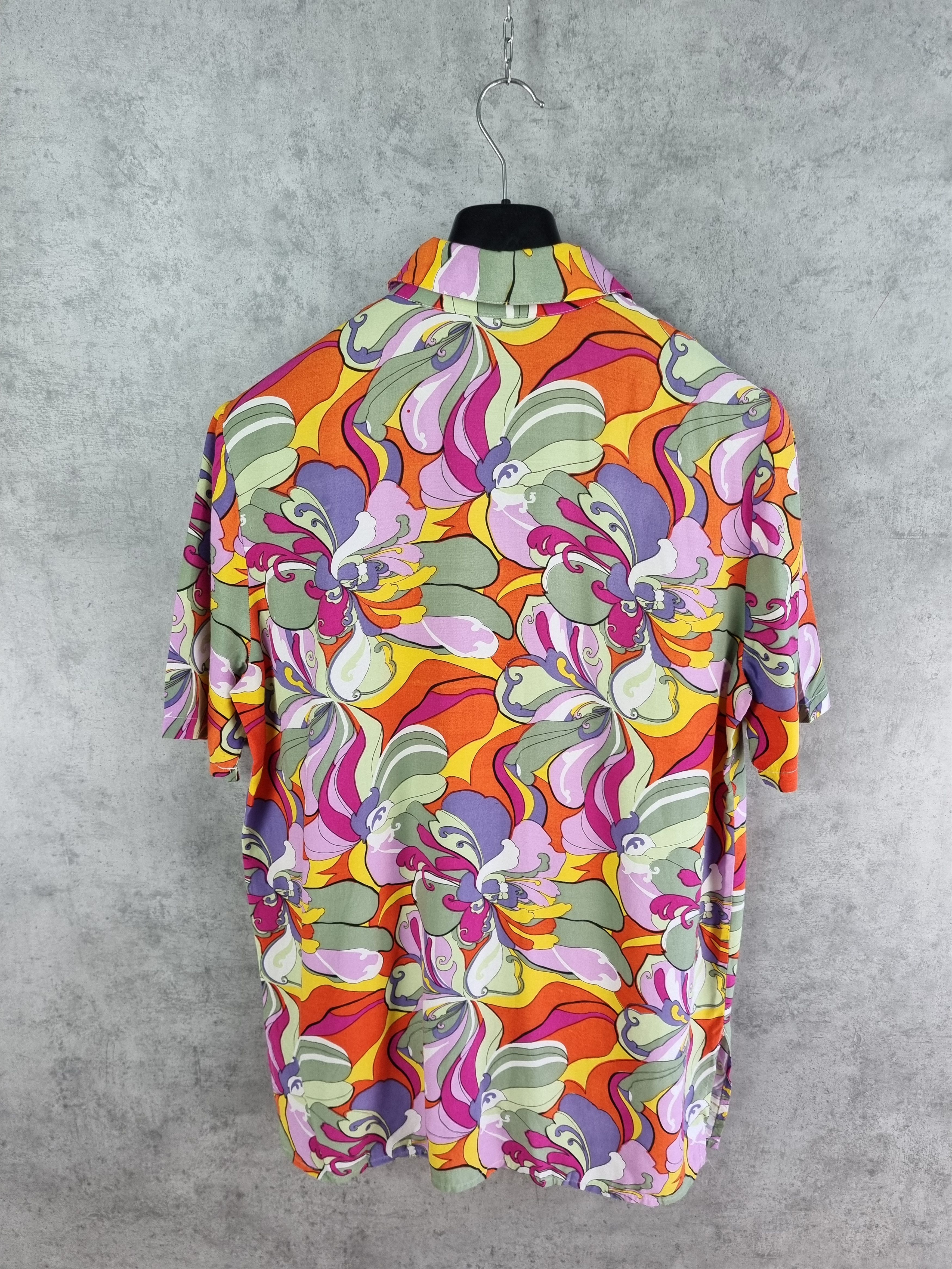 Vintage 80s Abstract Hippie Flowers Pattern Viscose Shirt Size US L / EU 52-54 / 3 - 8 Thumbnail