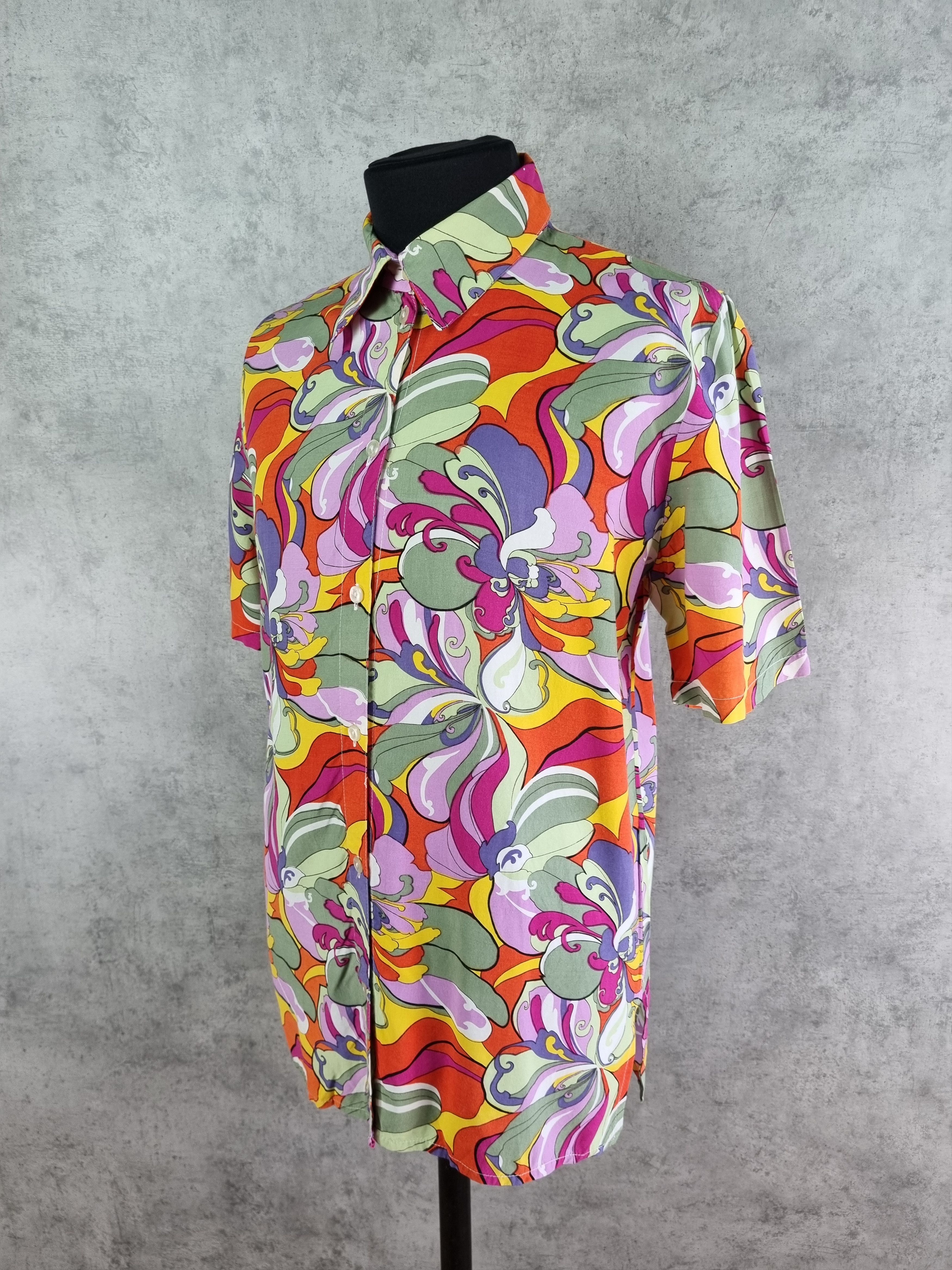 Vintage 80s Abstract Hippie Flowers Pattern Viscose Shirt Size US L / EU 52-54 / 3 - 10 Thumbnail