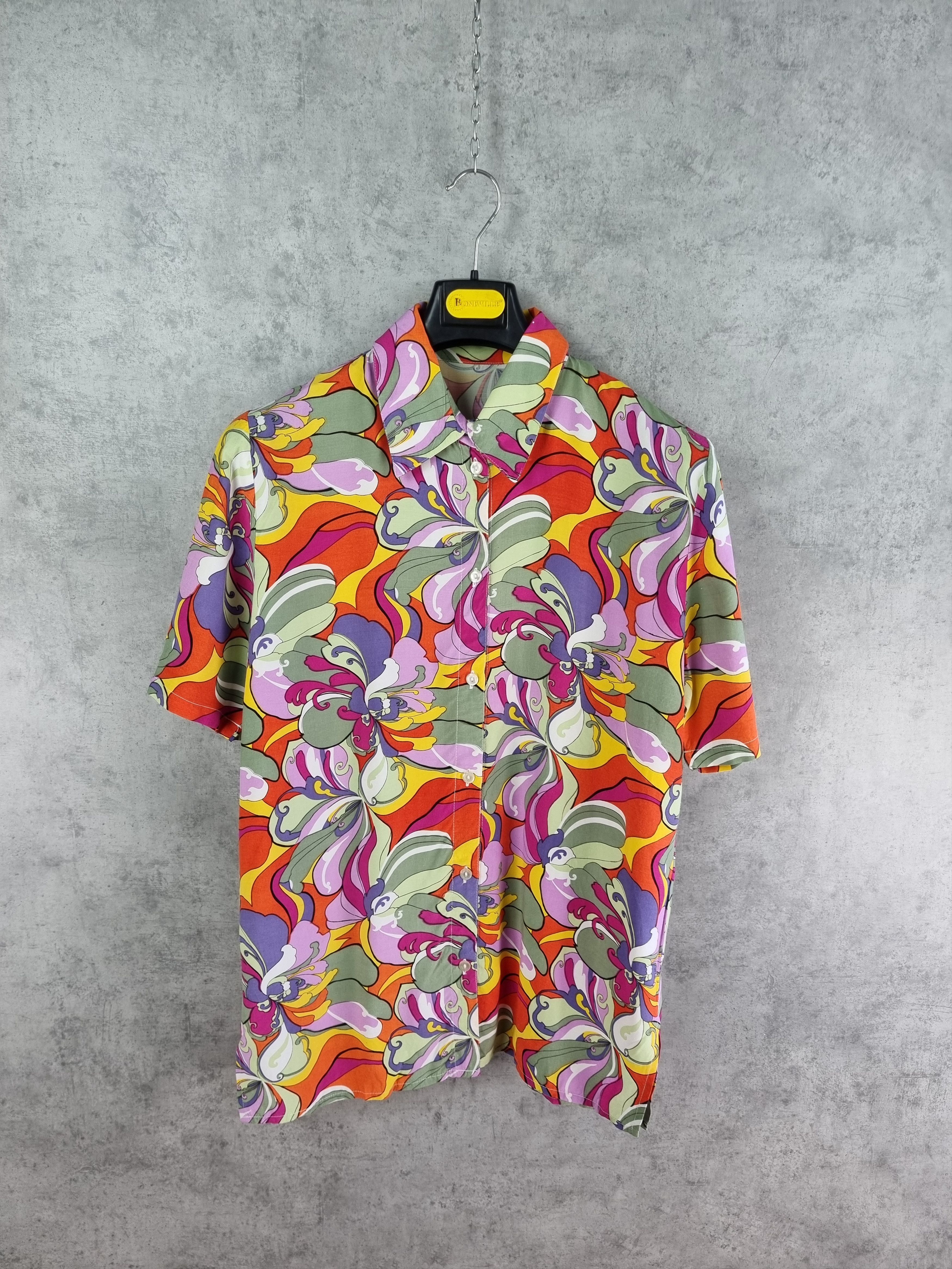 Vintage 80s Abstract Hippie Flowers Pattern Viscose Shirt Size US L / EU 52-54 / 3 - 3 Thumbnail
