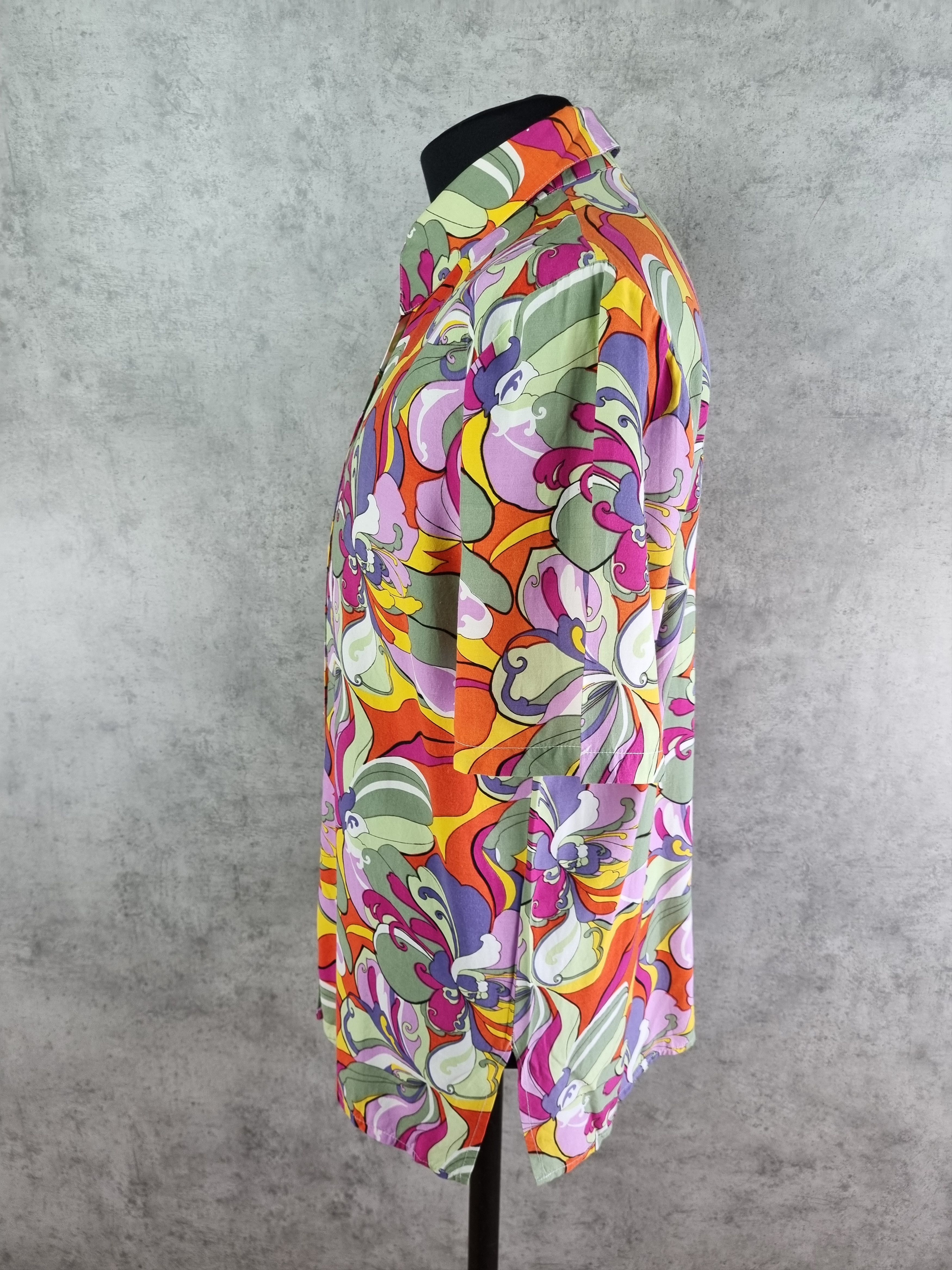 Vintage 80s Abstract Hippie Flowers Pattern Viscose Shirt Size US L / EU 52-54 / 3 - 11 Thumbnail