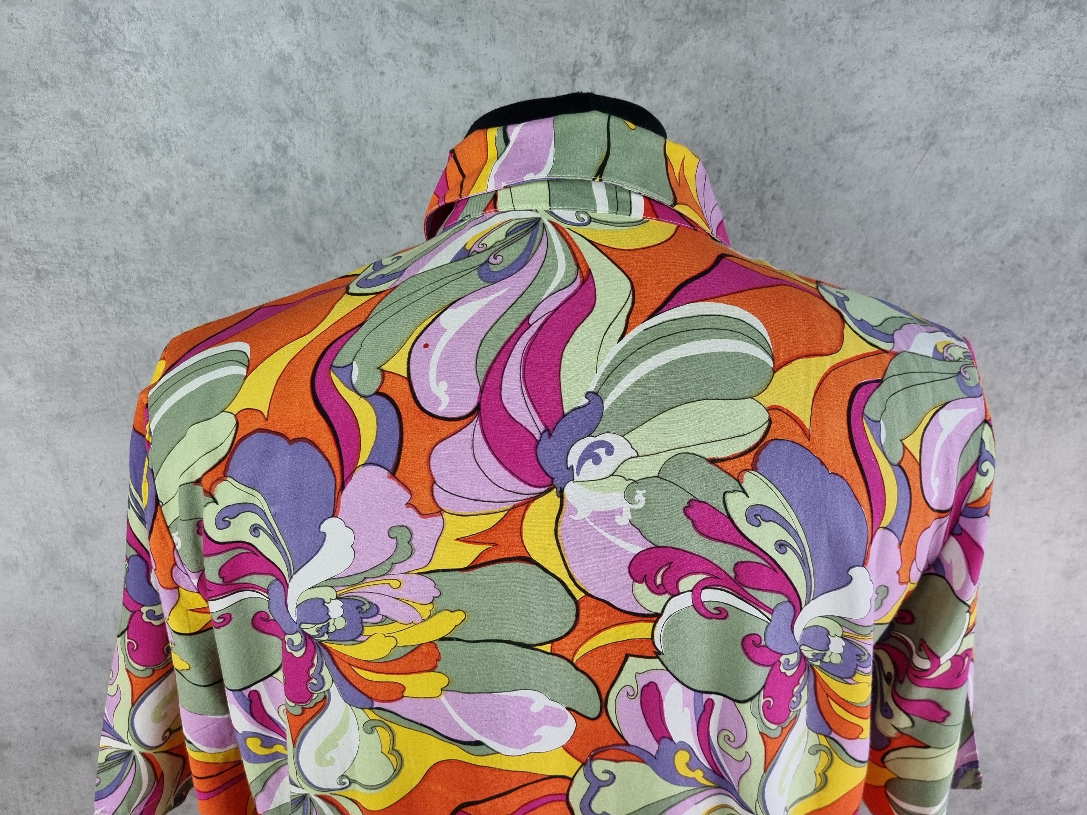 Vintage 80s Abstract Hippie Flowers Pattern Viscose Shirt Size US L / EU 52-54 / 3 - 7 Thumbnail