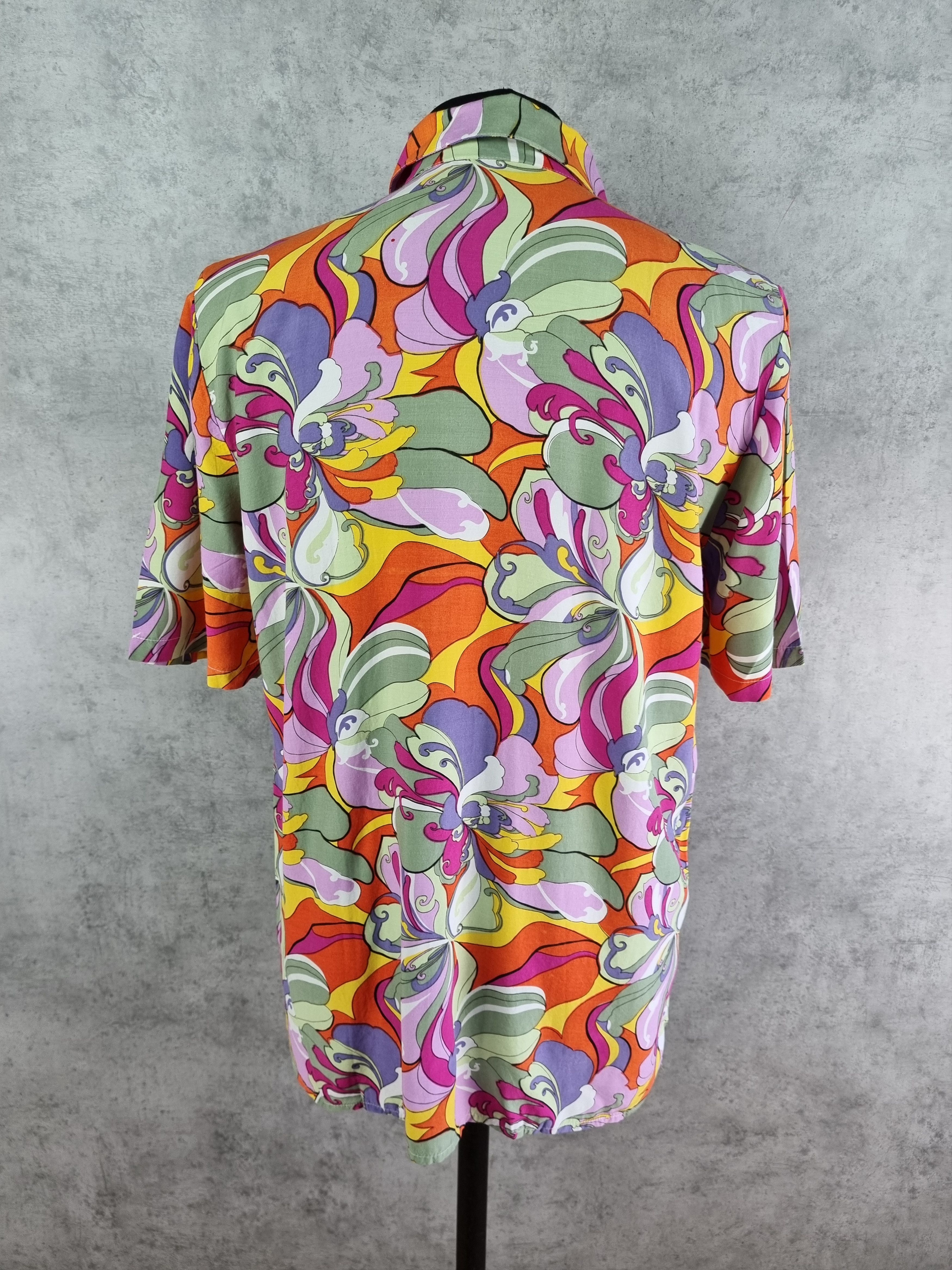 Vintage 80s Abstract Hippie Flowers Pattern Viscose Shirt Size US L / EU 52-54 / 3 - 12 Thumbnail
