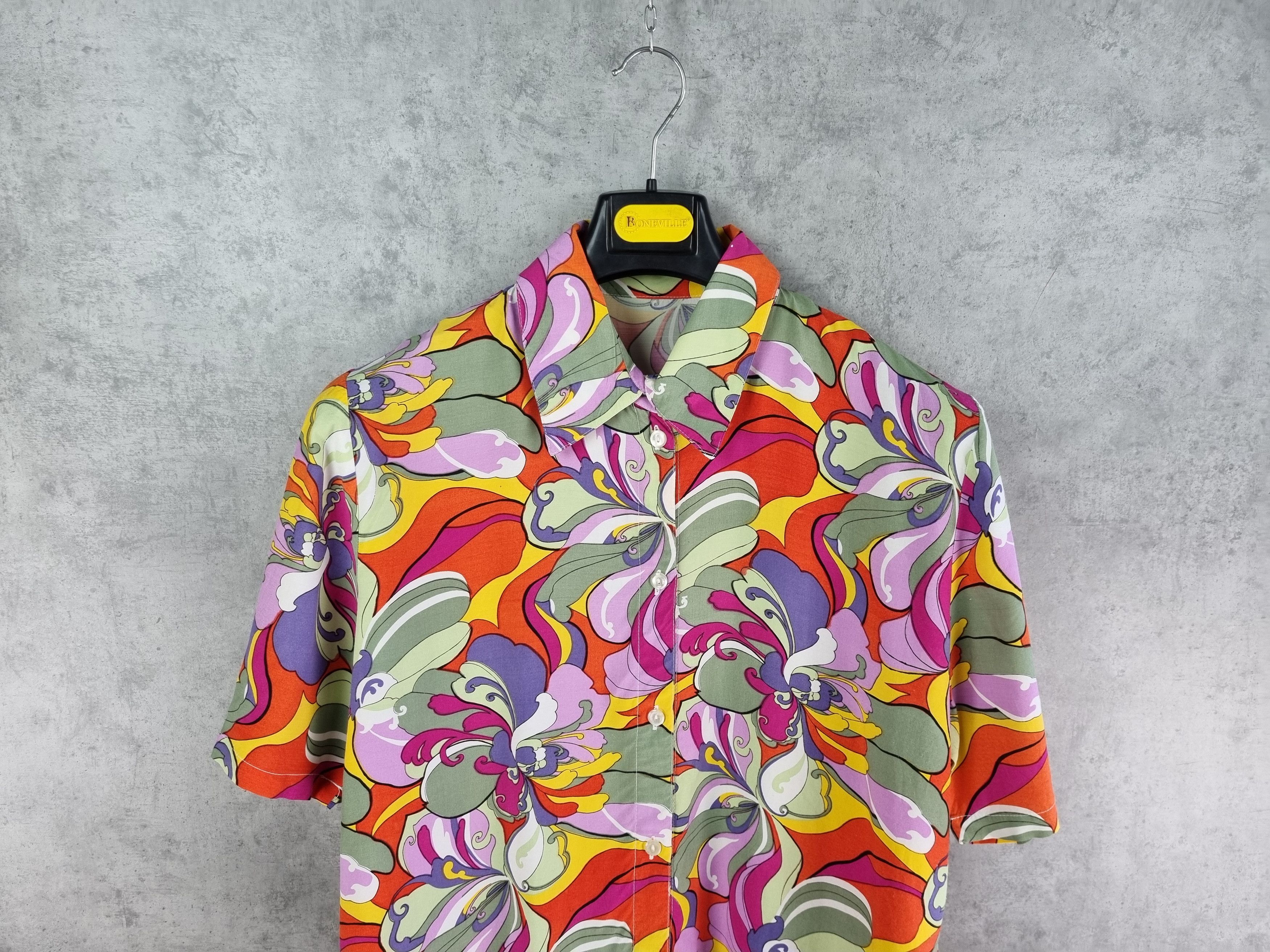 Vintage 80s Abstract Hippie Flowers Pattern Viscose Shirt Size US L / EU 52-54 / 3 - 2 Thumbnail