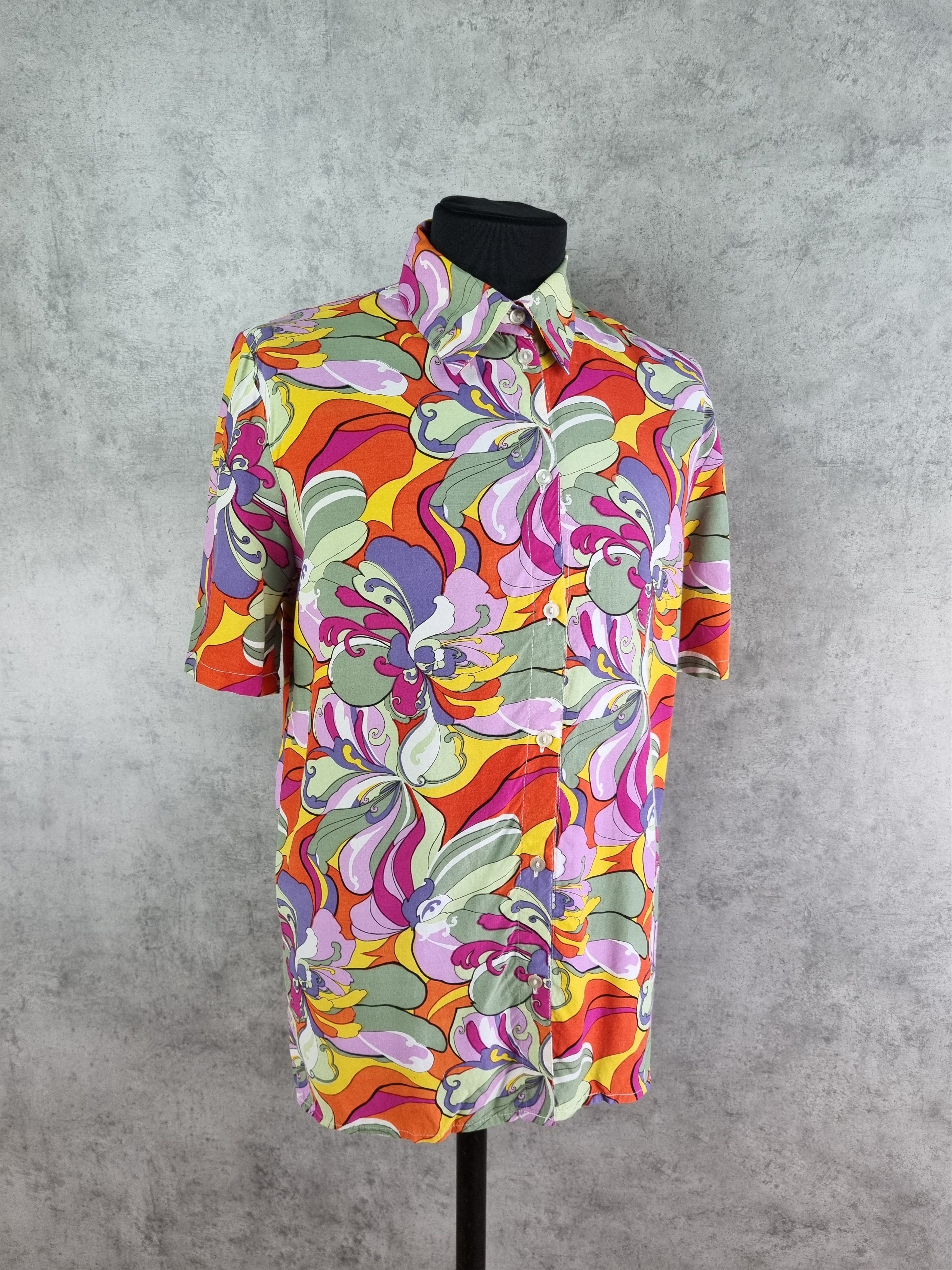 Vintage 80s Abstract Hippie Flowers Pattern Viscose Shirt Size US L / EU 52-54 / 3 - 1 Thumbnail