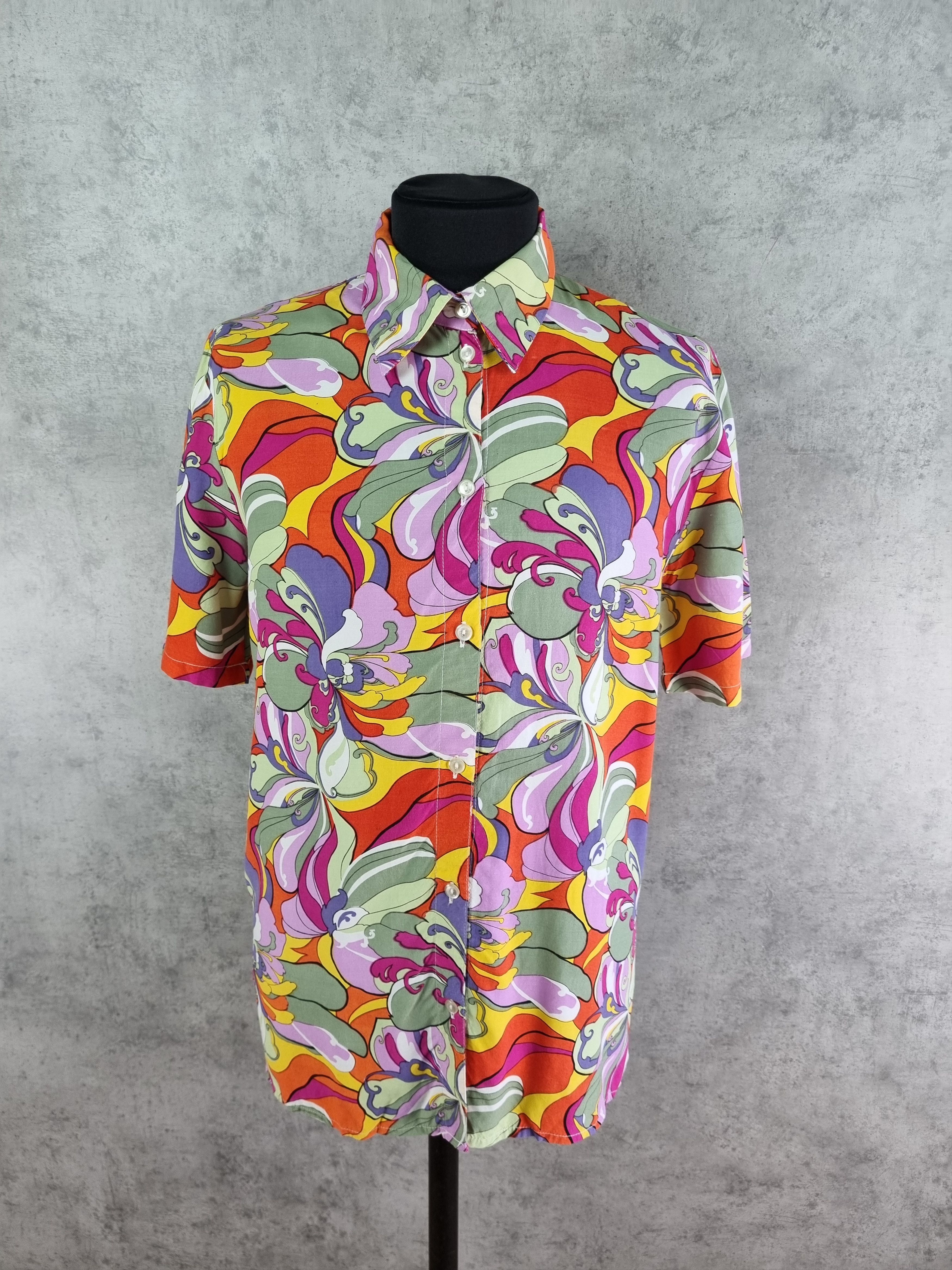 Vintage 80s Abstract Hippie Flowers Pattern Viscose Shirt Size US L / EU 52-54 / 3 - 9 Thumbnail