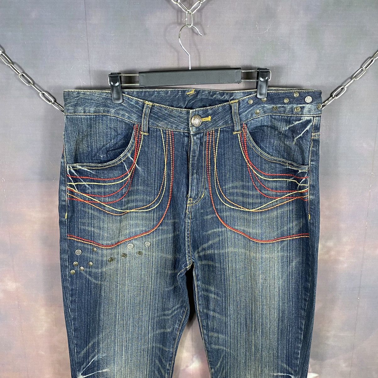 Beauty Beast × Japanese Brand × Jean Steals🔥38x31.5Vintage Bullet Button Flare Jeans Size US 38 / EU 54 - 3 Thumbnail