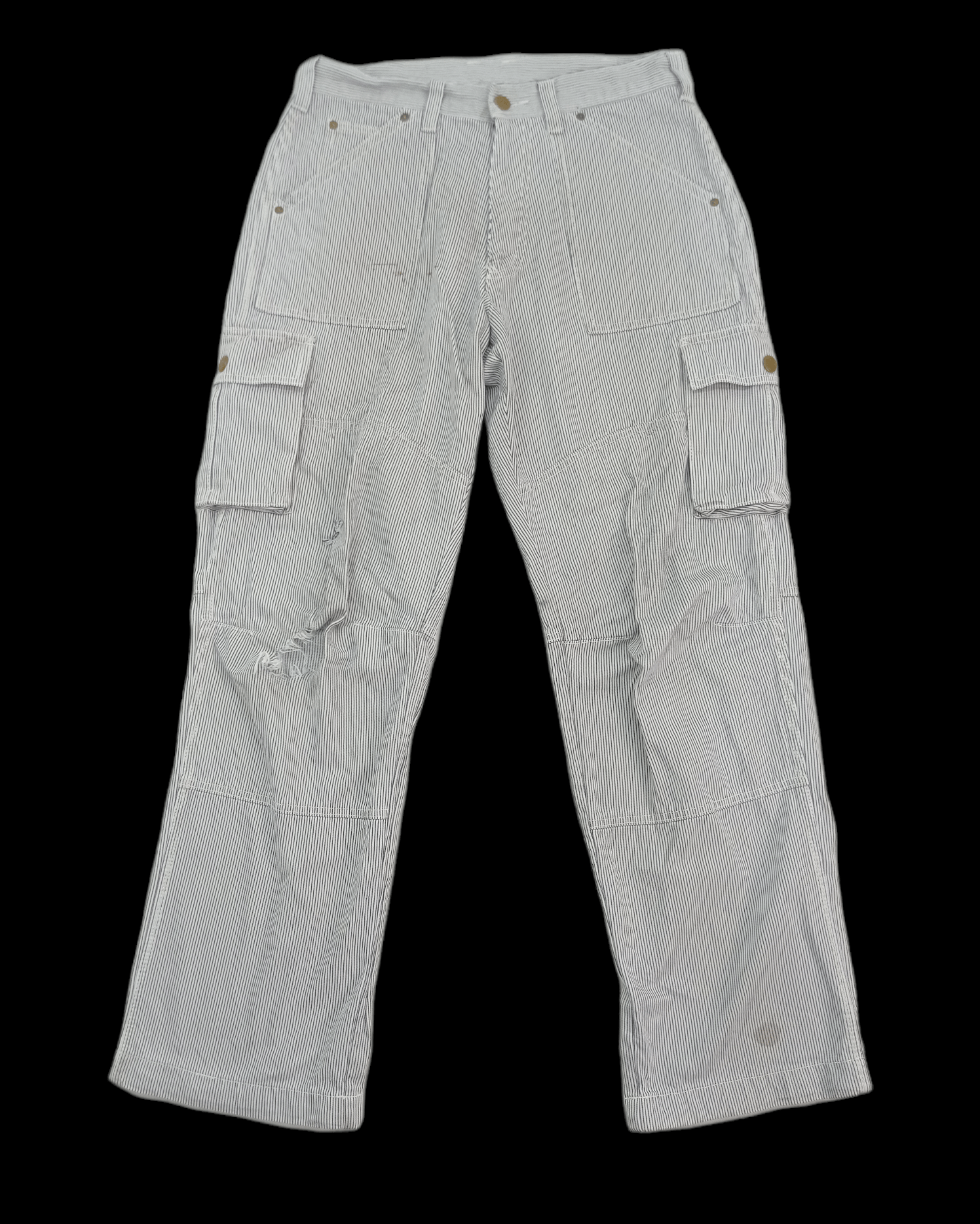 Japanese Brand Dogman Hickory Stripe Disstrested Cargo Pants Size US 30 / EU 46 - 1 Thumbnail
