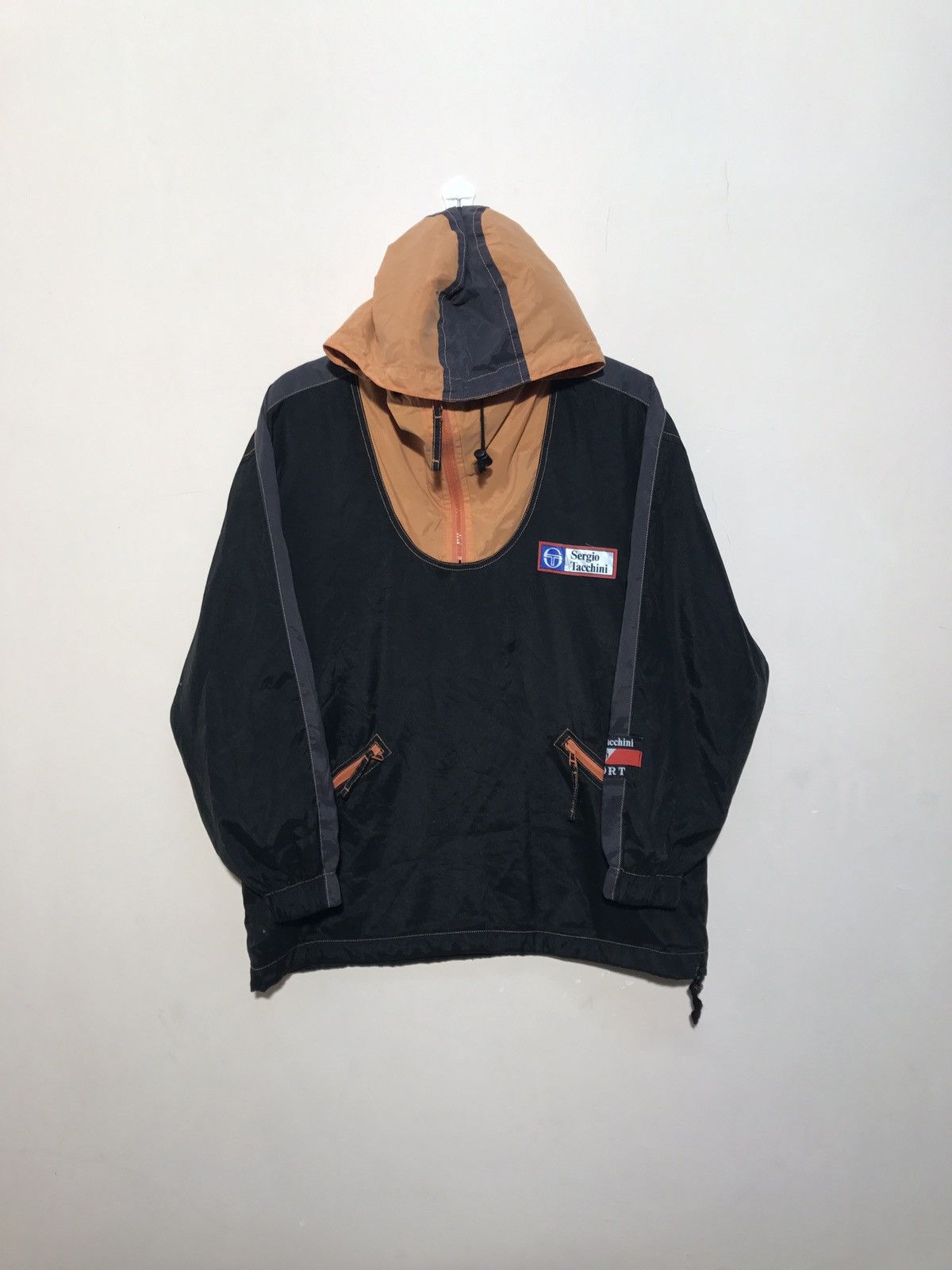 image of Casual Style Sergio Tacchini Pull Over Windbreaker Jacket in Black, Men's (Size Medium)