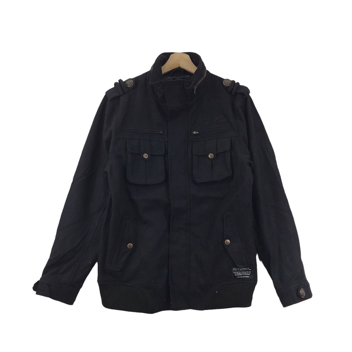 Vintage KARL KANI Hip Hop Swag Wool Black Jacket