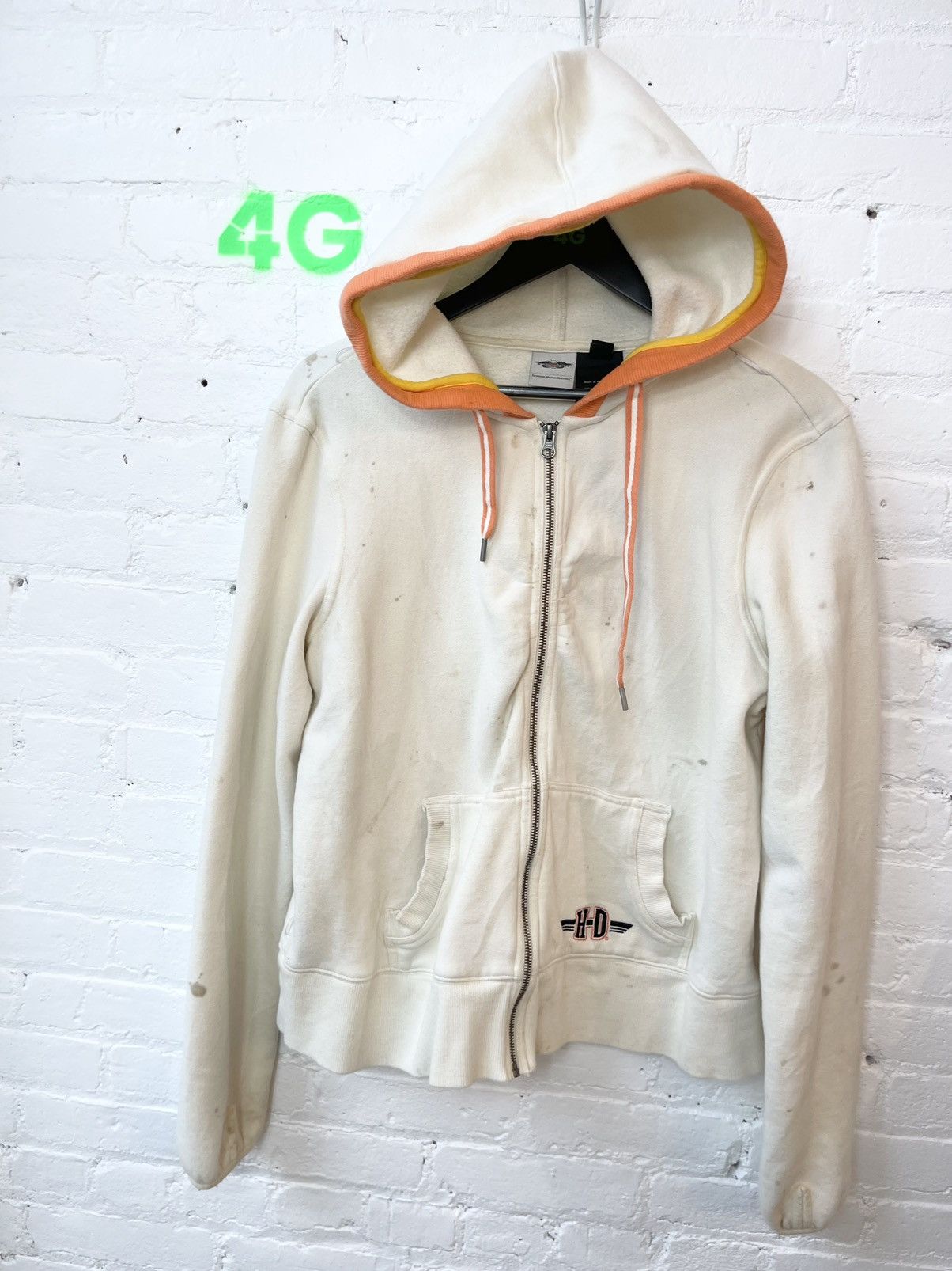 image of Harley Davidson Thrashed Hoodie Sweater in White, Men's (Size Medium)