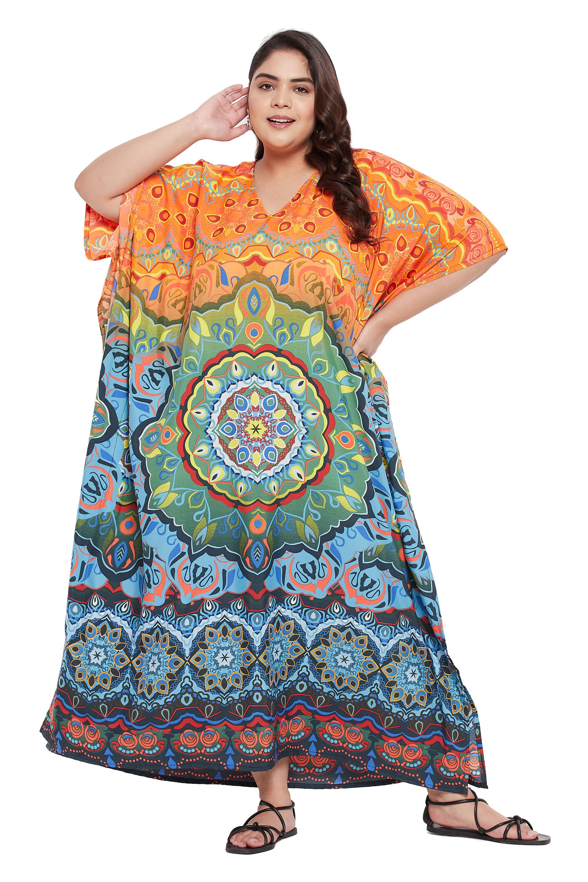 Floral Printed Polyester Kaftan For Womens