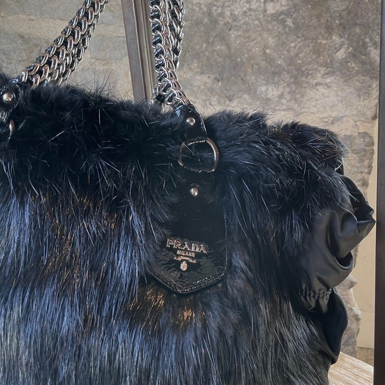 Prada Prada Black Beaver Fur Chain Bag Size ONE SIZE - 3 Thumbnail