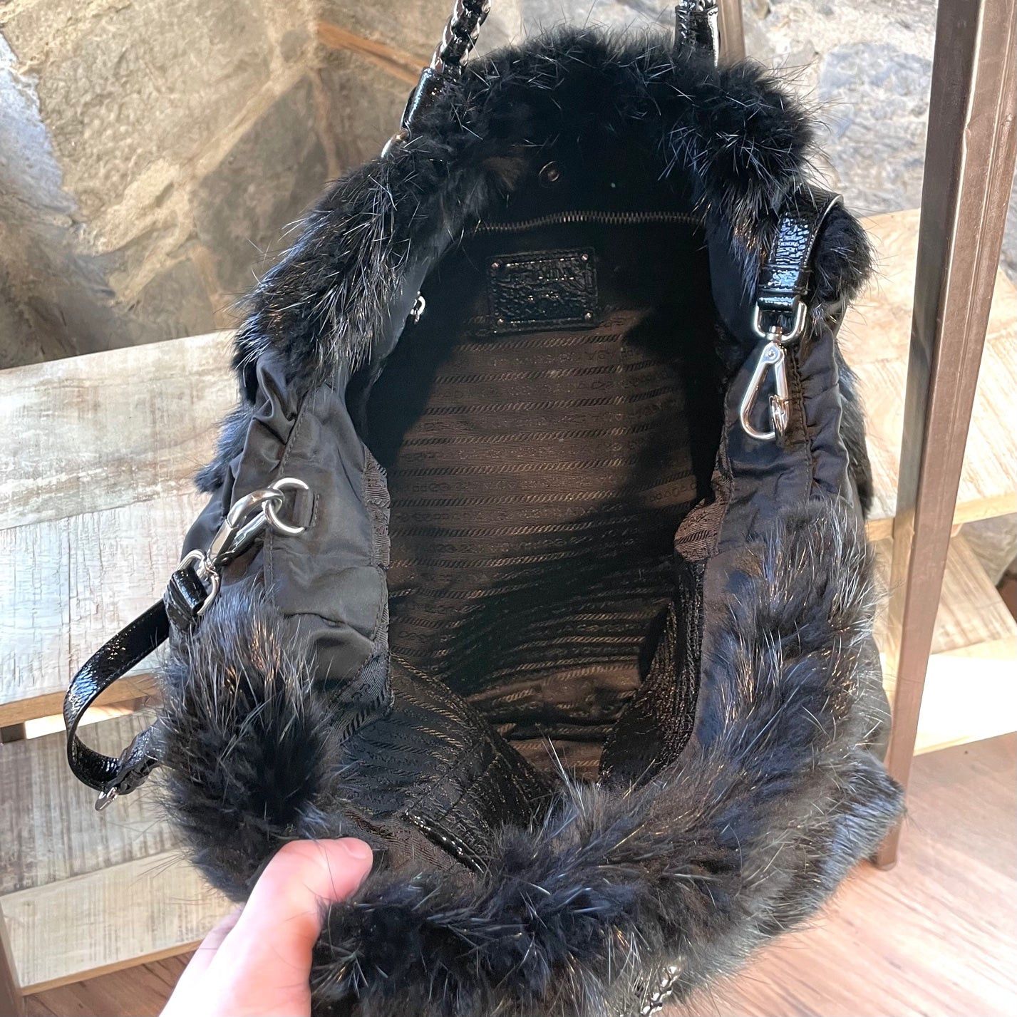 Prada Prada Black Beaver Fur Chain Bag Size ONE SIZE - 8 Thumbnail