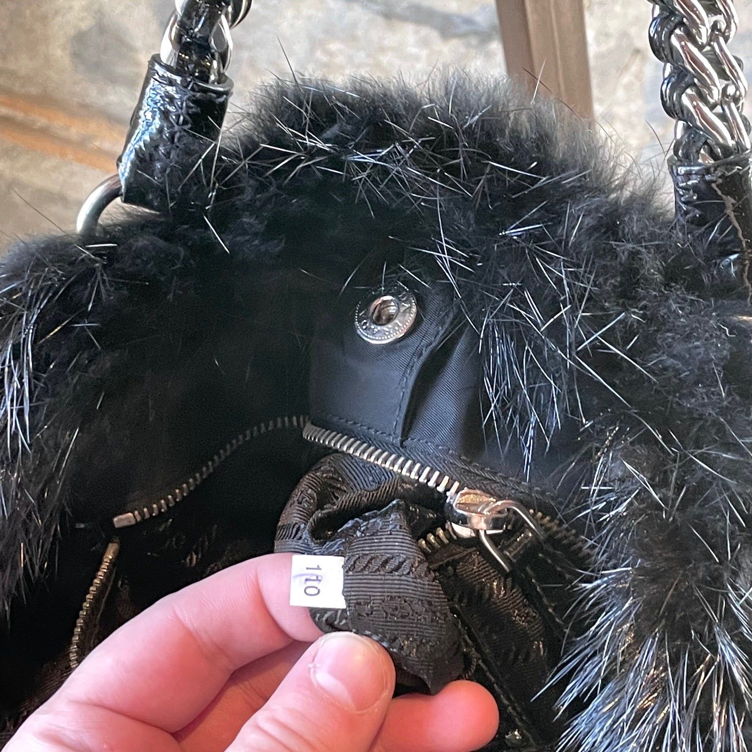 Prada Prada Black Beaver Fur Chain Bag Size ONE SIZE - 11 Thumbnail