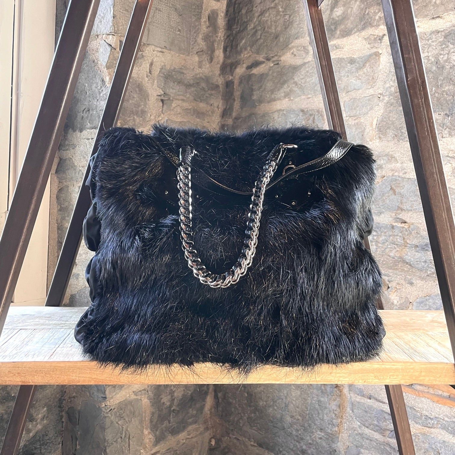 Prada Prada Black Beaver Fur Chain Bag Size ONE SIZE - 5 Thumbnail