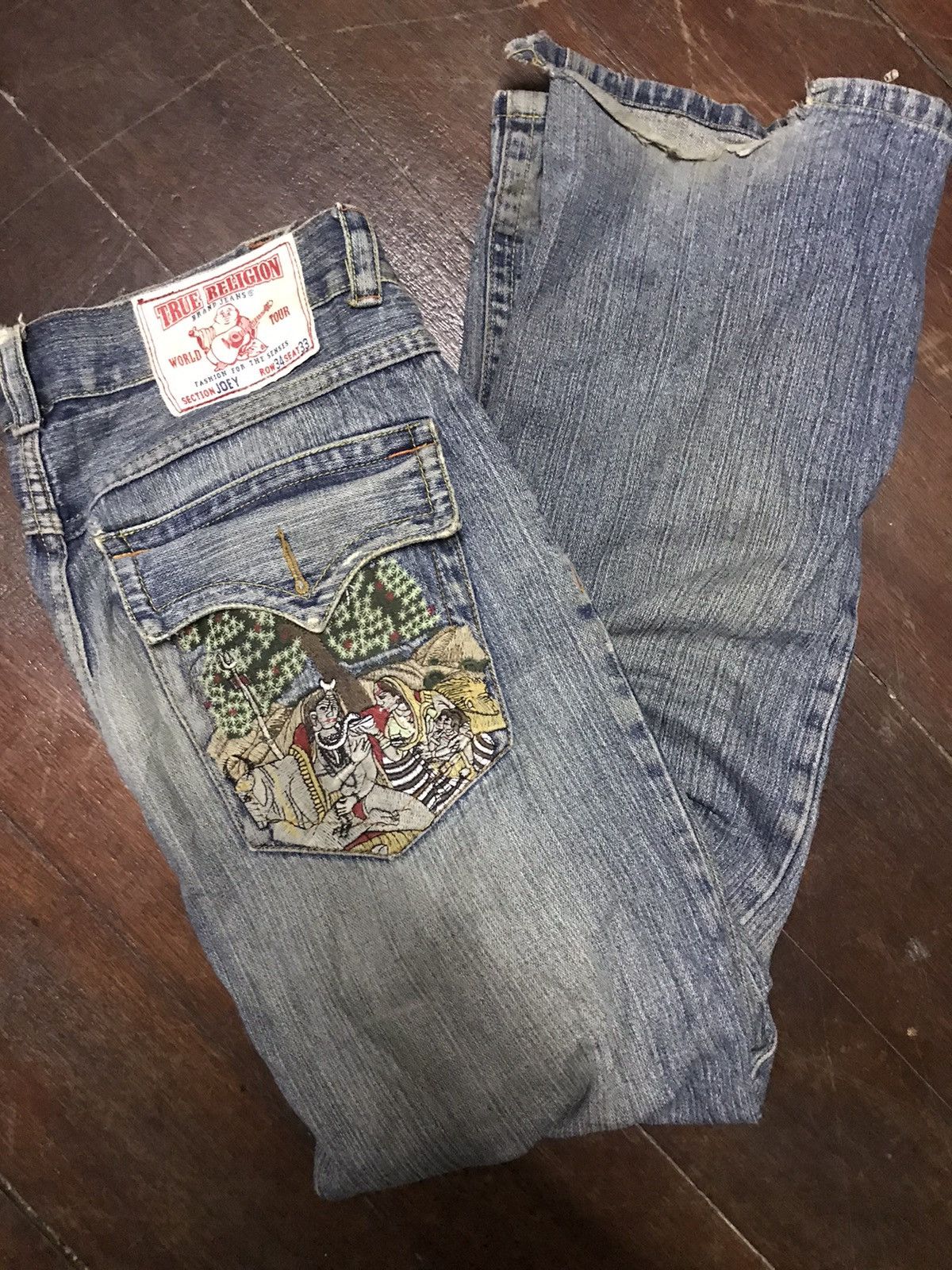 image of Distressed Denim x Made In USA True Religion Denim Jeans Embroidered On Back Pocket, Men's (Size 37