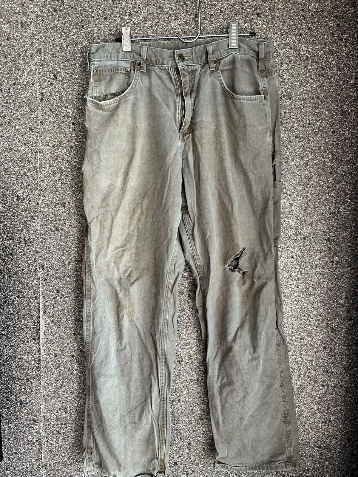 Image of Distressed Denim x Made In USA Carhartt Ft50 in Brown, Men's (Size 33)