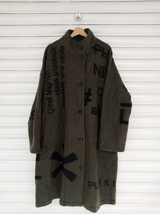 Archival Clothing Akin Graffiti Arts Dark Green Wool Hype Long Jacket ...