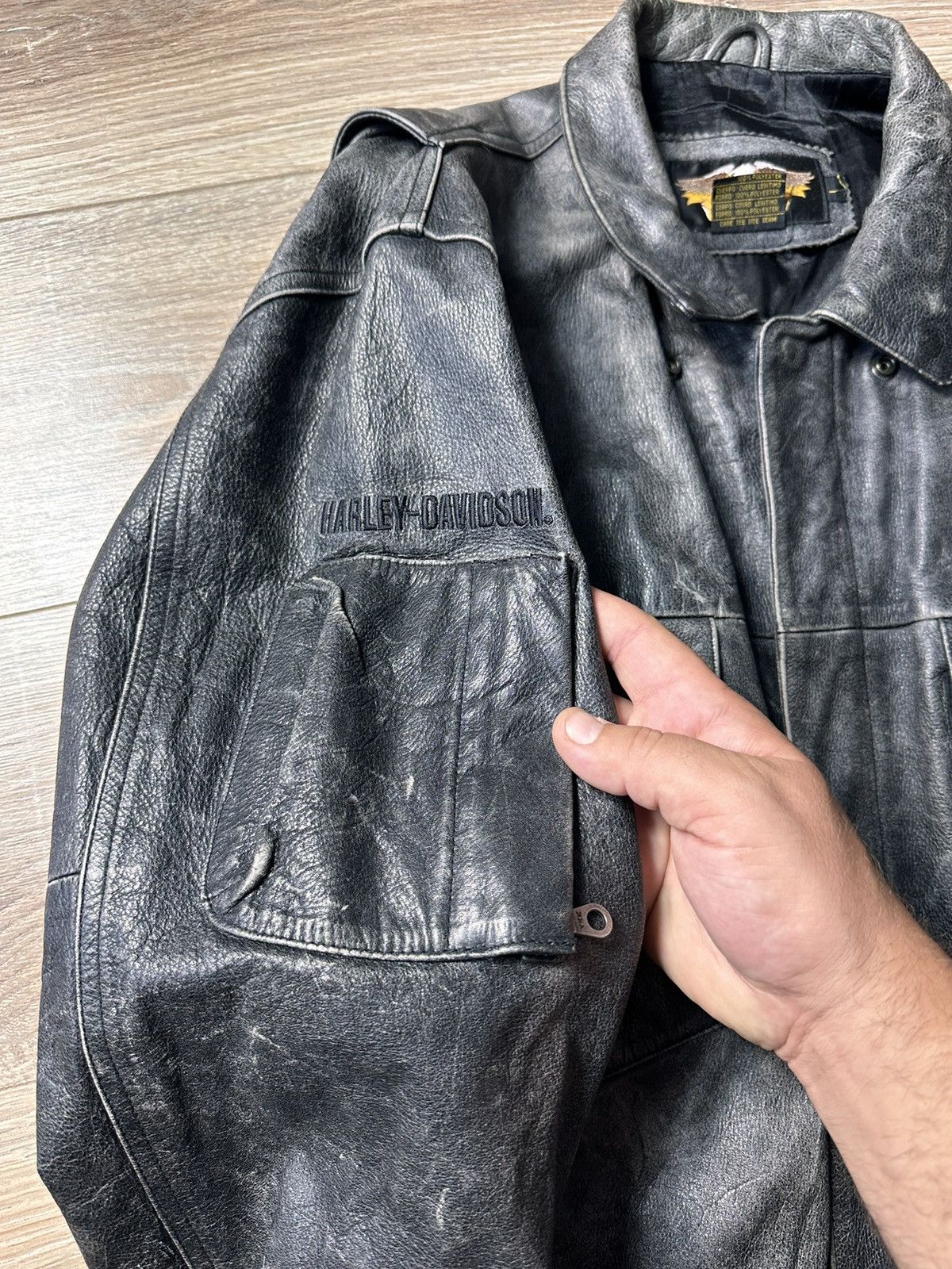 Harley Davidson × Vintage Vintage Harley Davidson Leather Faded Jacket Size US L / EU 52-54 / 3 - 7 Thumbnail