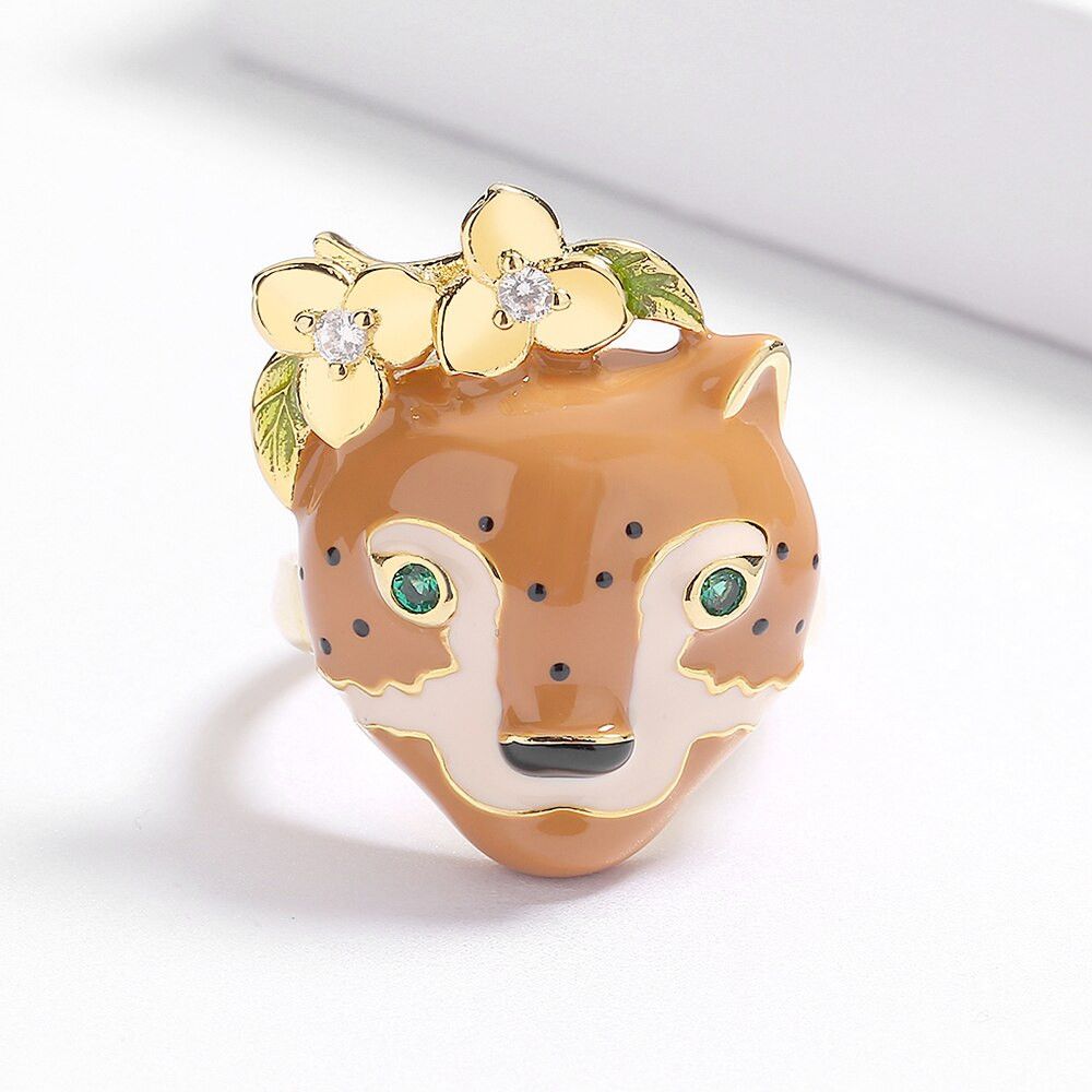 Jewelry Creative Animal Lion Handmade Enamel Ring Size ONE SIZE - 2 Thumbnail