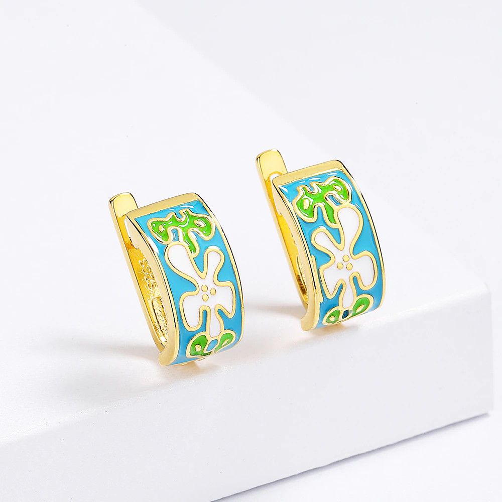 Jewelry Green Flowers Drop Gum Enamel Ring Earrings Jewelry Sets Size ONE SIZE - 4 Thumbnail