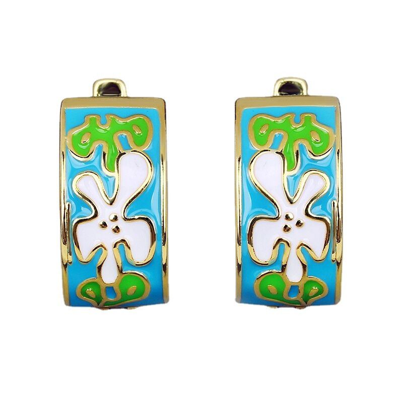 Jewelry Green Flowers Drop Gum Enamel Ring Earrings Jewelry Sets Size ONE SIZE - 3 Thumbnail
