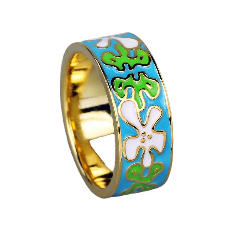 Jewelry Green Flowers Drop Gum Enamel Ring Earrings Jewelry Sets Size ONE SIZE - 1 Thumbnail
