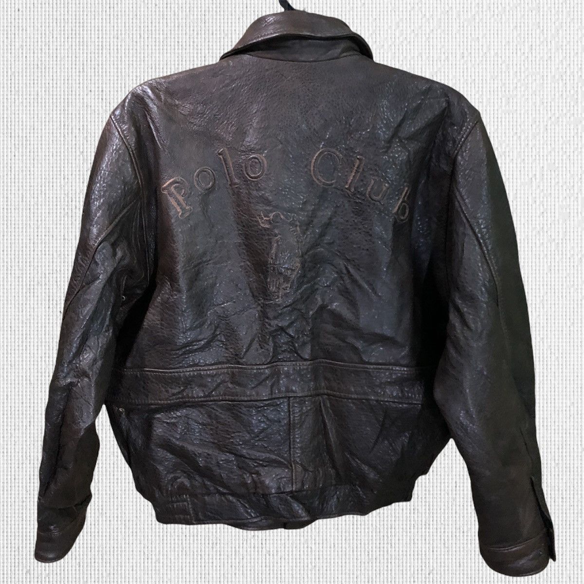 image of Beverly Hills Polo Club x Leather Jacket Vintage Polo Club Big Logo Leather Jacket in Brown (Size L