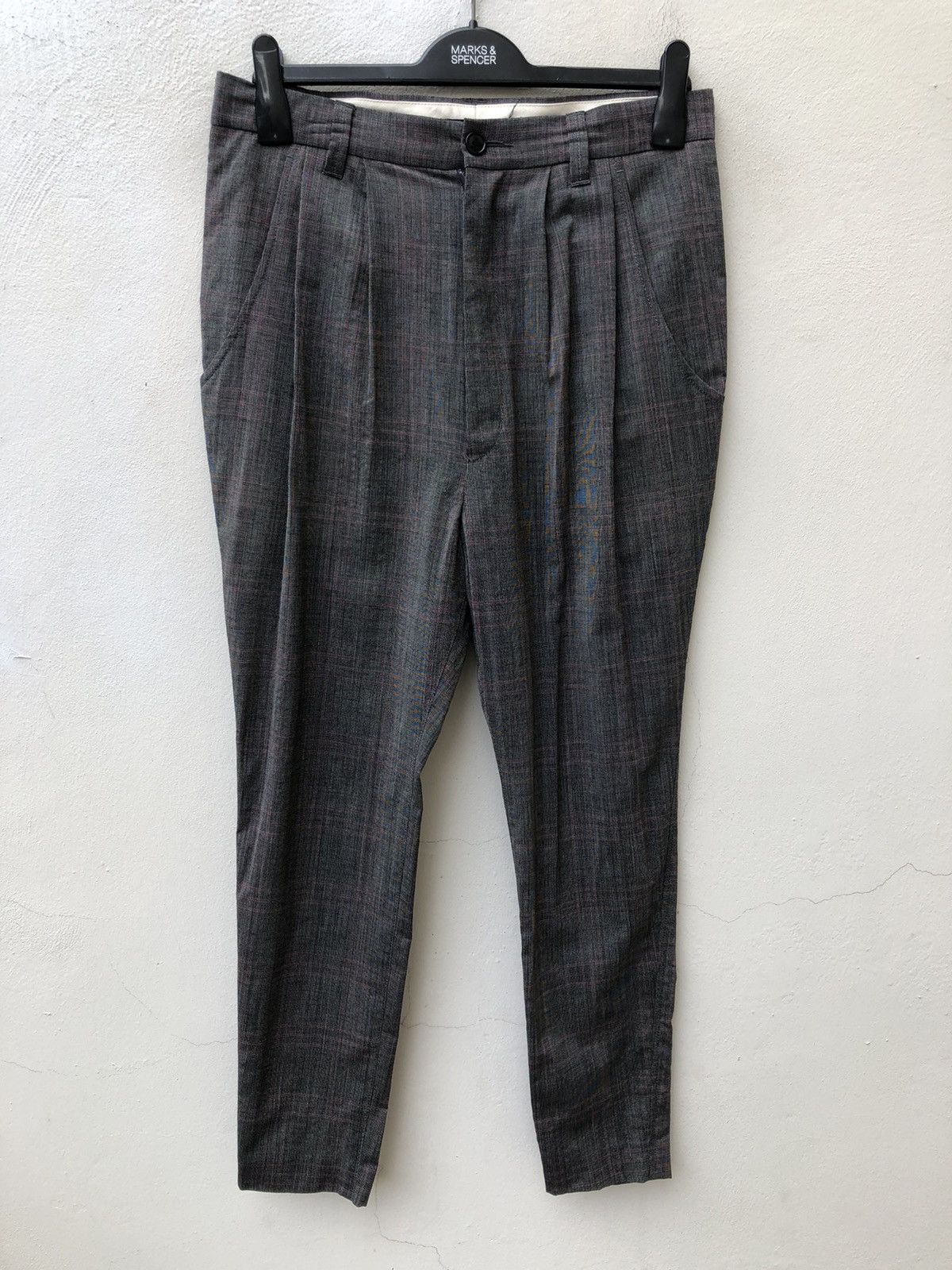 CABANE de ZUCCa Issey Miyake Zucca Wool Linen Blend Skinny Checks Trouser Size US 30 / EU 46 - 1 Thumbnail