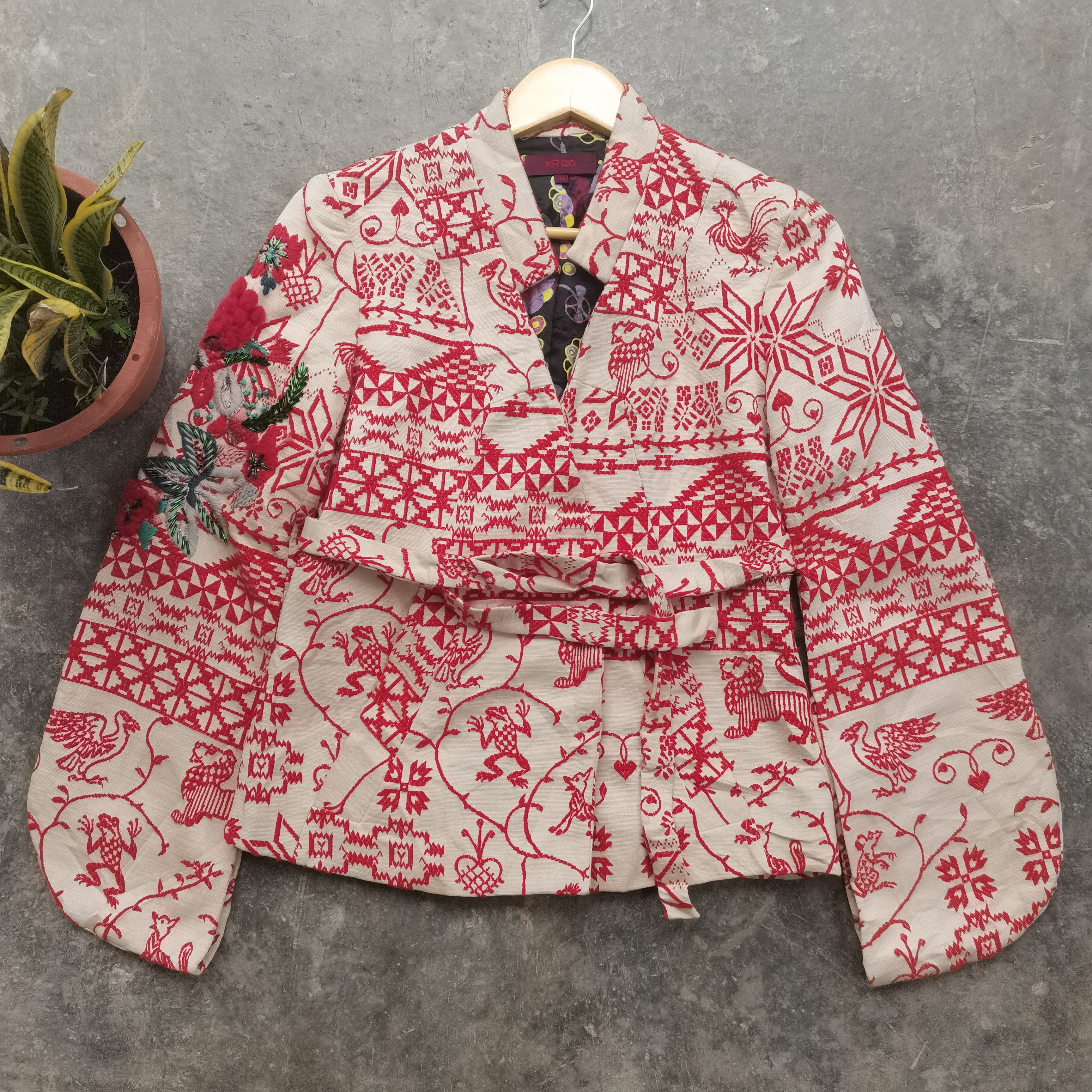 Kenzo Very Rare❗KENZO Light Beige Embroidered Cotton Kimono Jacket Size S / US 4 / IT 40 - 2 Thumbnail