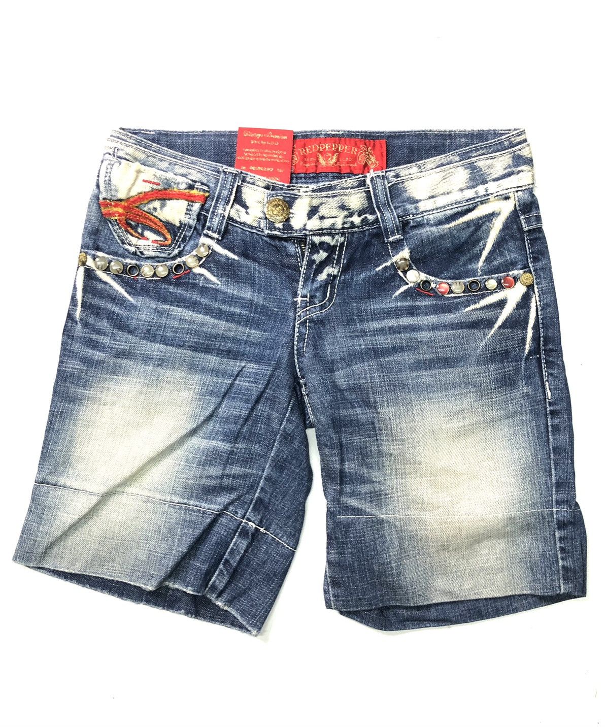 Japanese Brand RED PEPPER GOLD LABEL DISSTRESSED SHORT STUDED POCKET DENIM Size US 28 / EU 44 - 1 Thumbnail