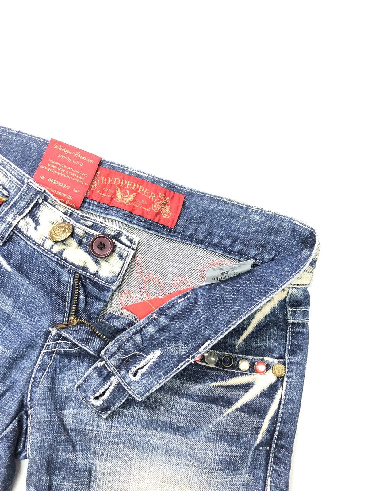 Japanese Brand RED PEPPER GOLD LABEL DISSTRESSED SHORT STUDED POCKET DENIM Size US 28 / EU 44 - 5 Thumbnail
