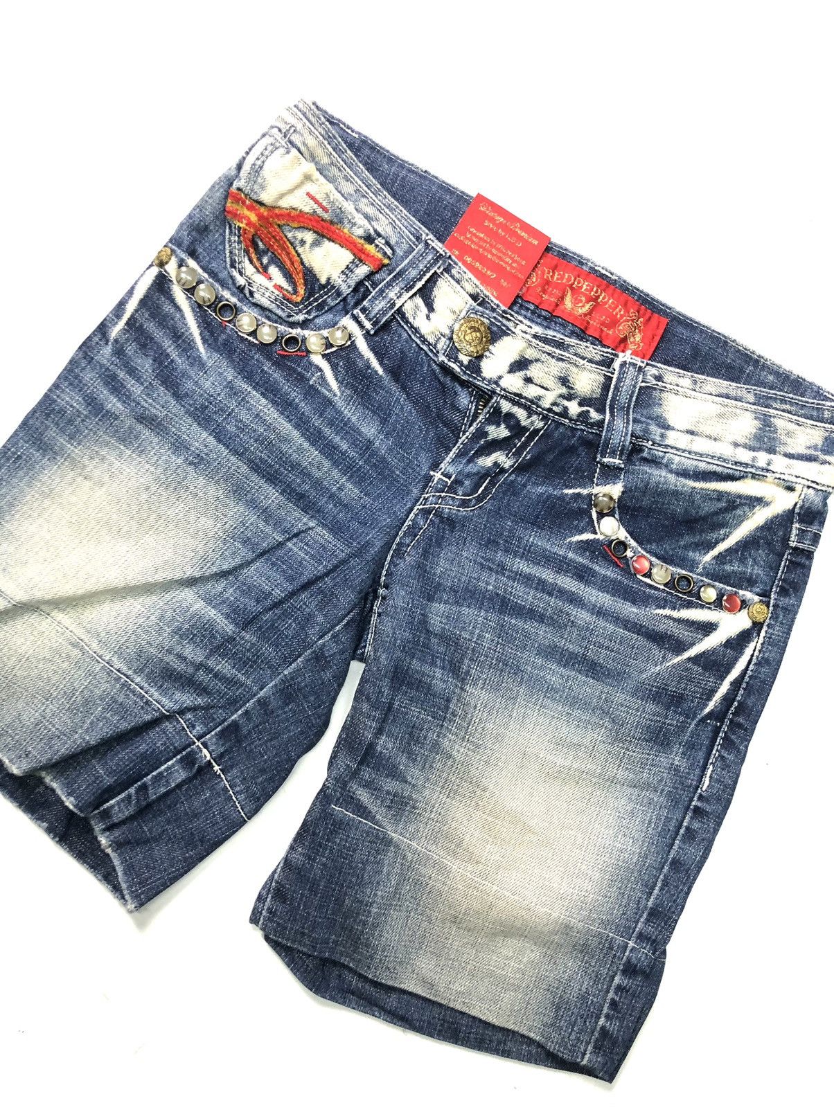 Japanese Brand RED PEPPER GOLD LABEL DISSTRESSED SHORT STUDED POCKET DENIM Size US 28 / EU 44 - 2 Thumbnail