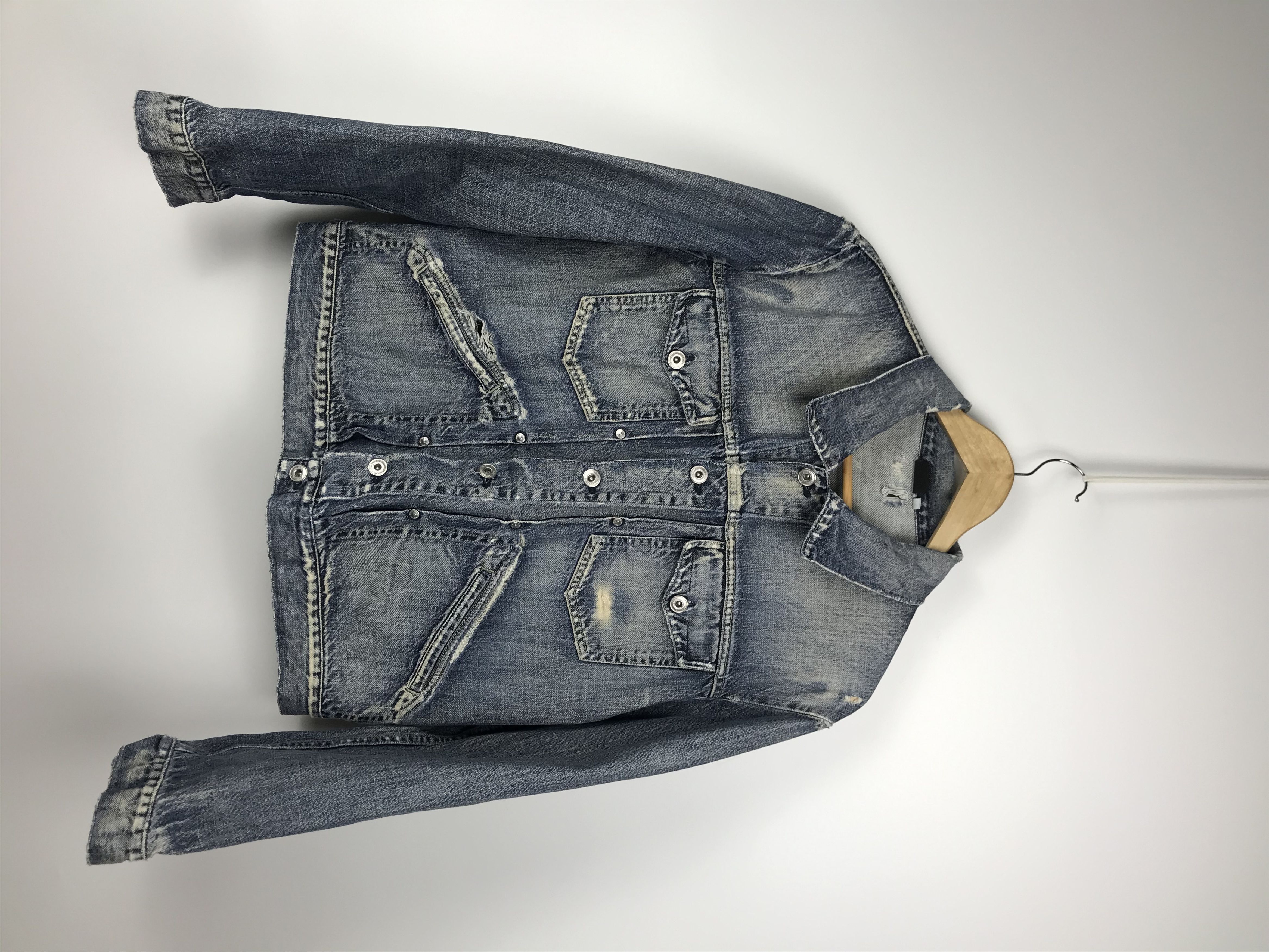 image of Versace x Versace Jeans Couture Vintage Denim Distress Jacket Ou017 in Blue, Men's (Size Large)
